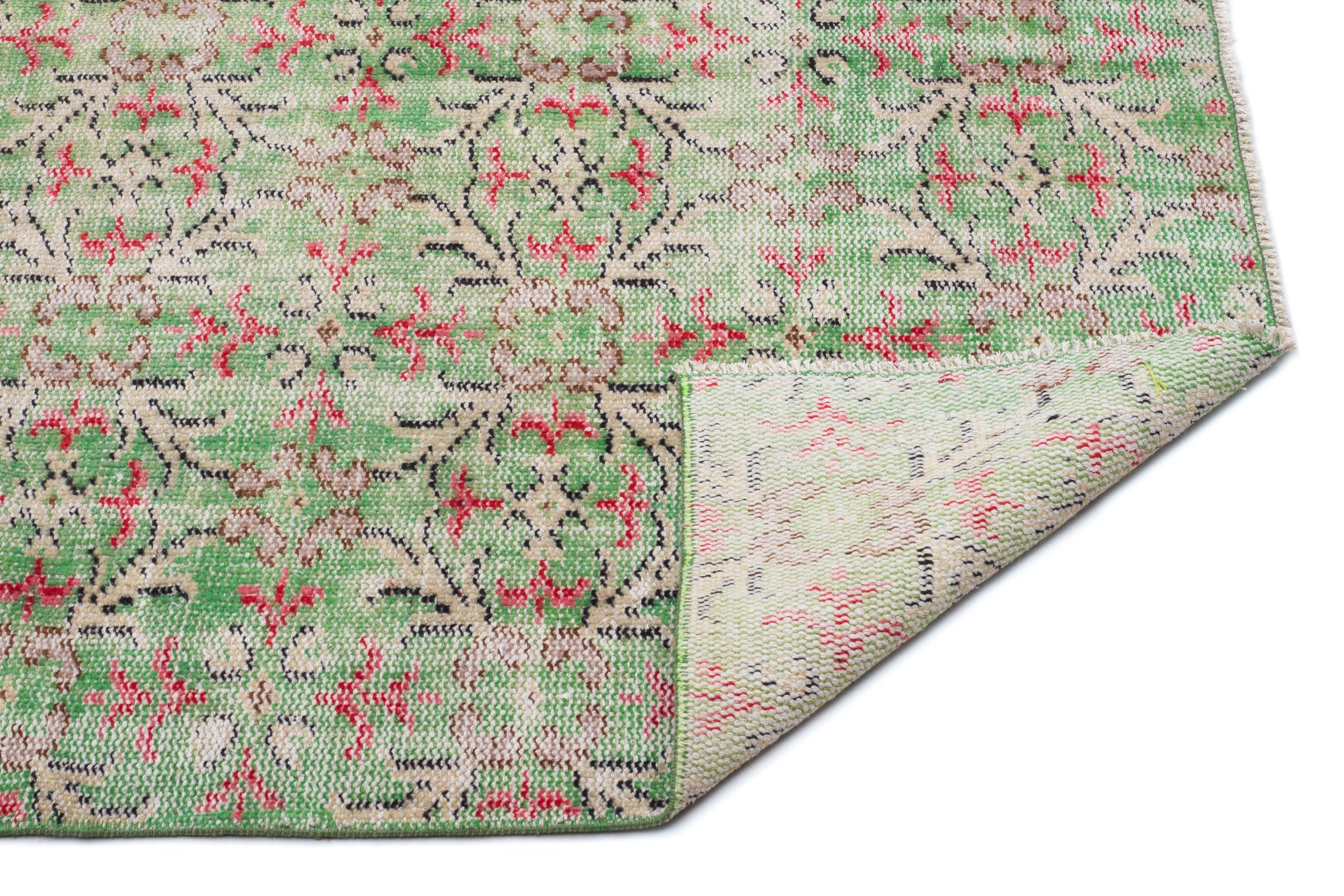Atina Green Vintage Wool Handmade Area Rug 4'7" x 8'1"