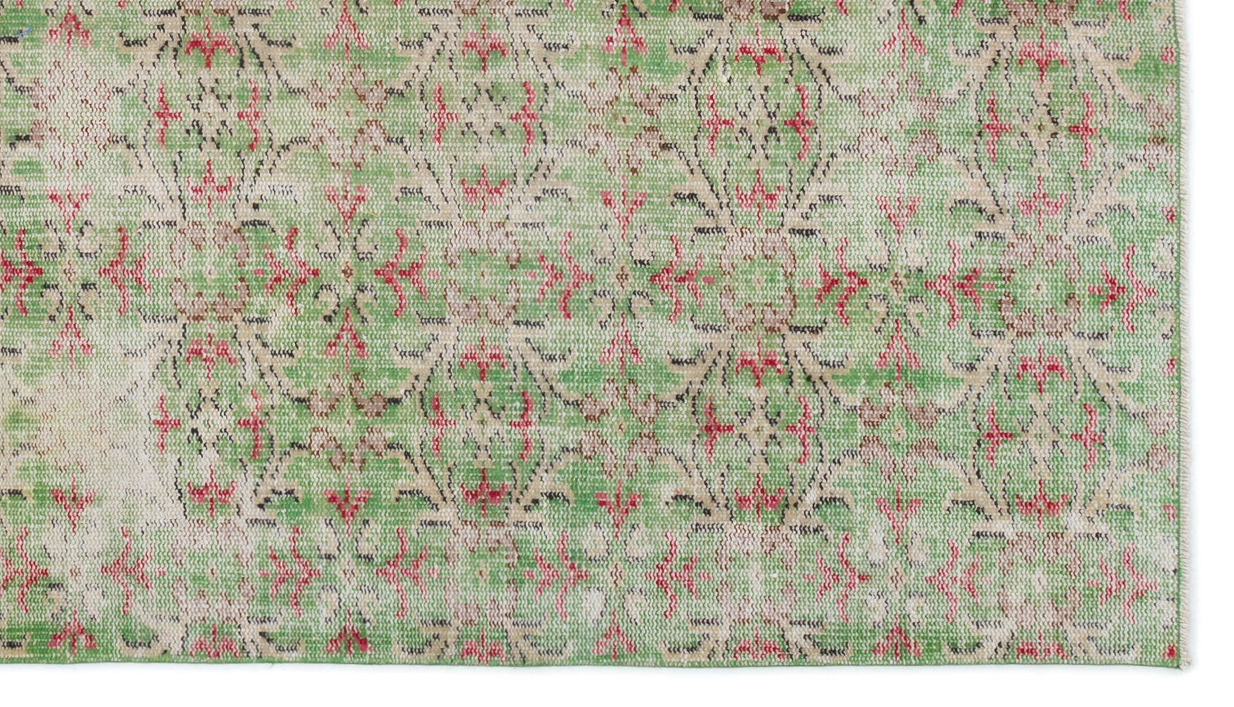 Atina Green Vintage Wool Handmade Area Rug 4'7" x 8'1"