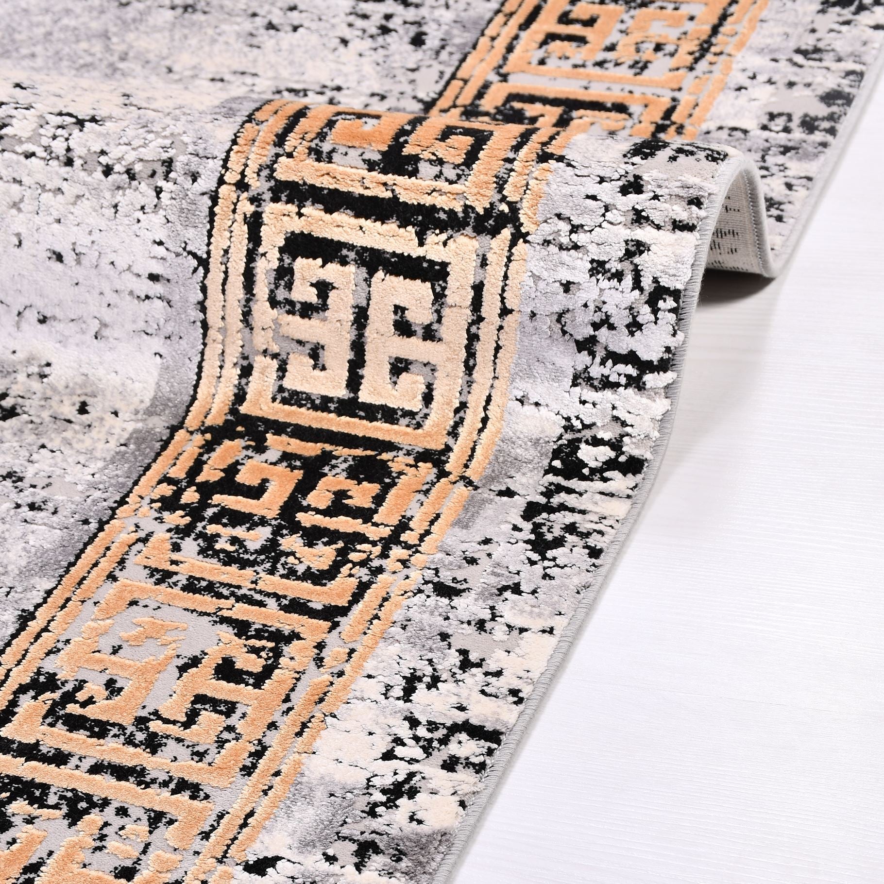 Viscose Area Rug – Machine Made Grey Frame Low Pile Durable Carpet