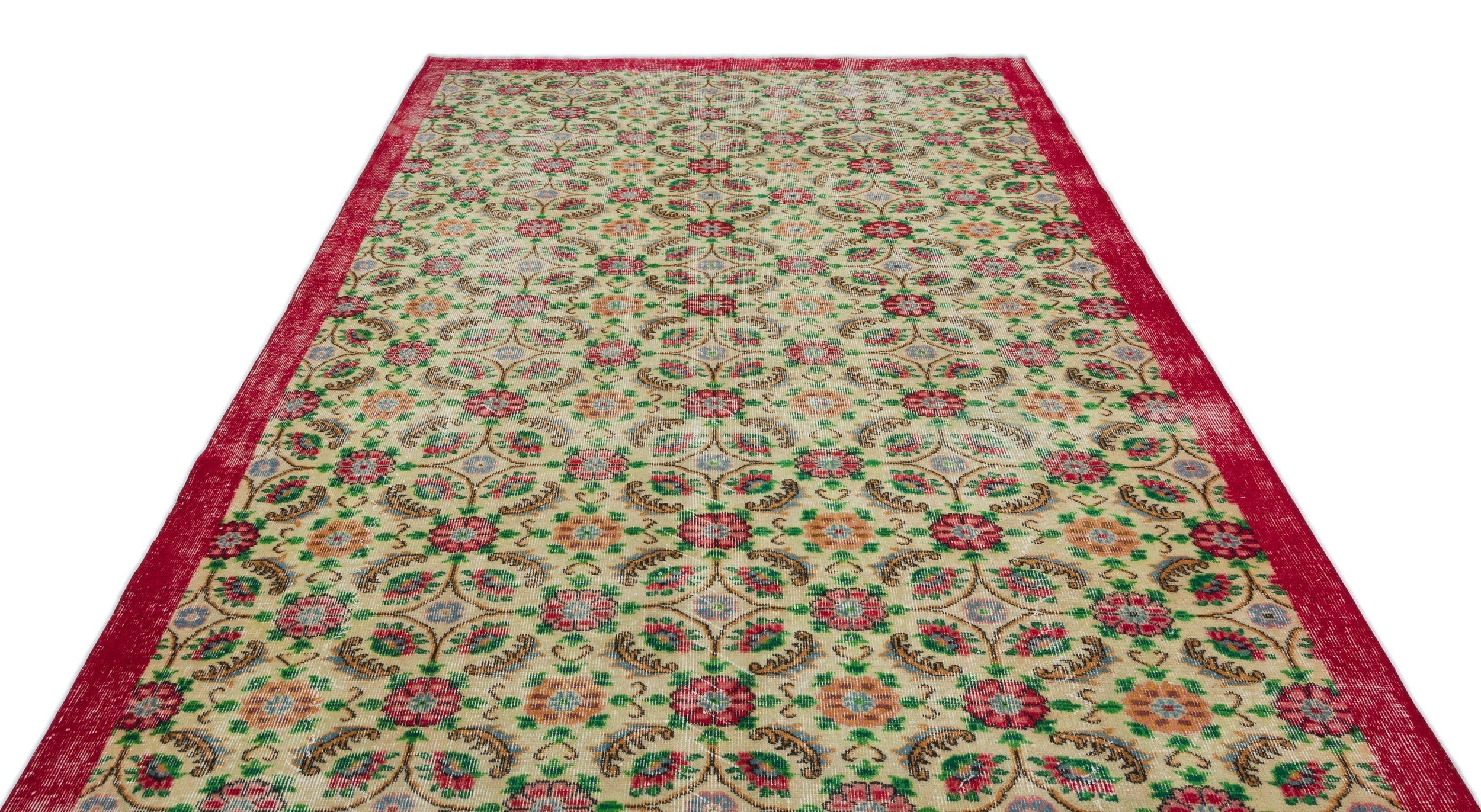 Atina Beige Vintage Wool Handmade Area Rug 6'9" x 10'5"