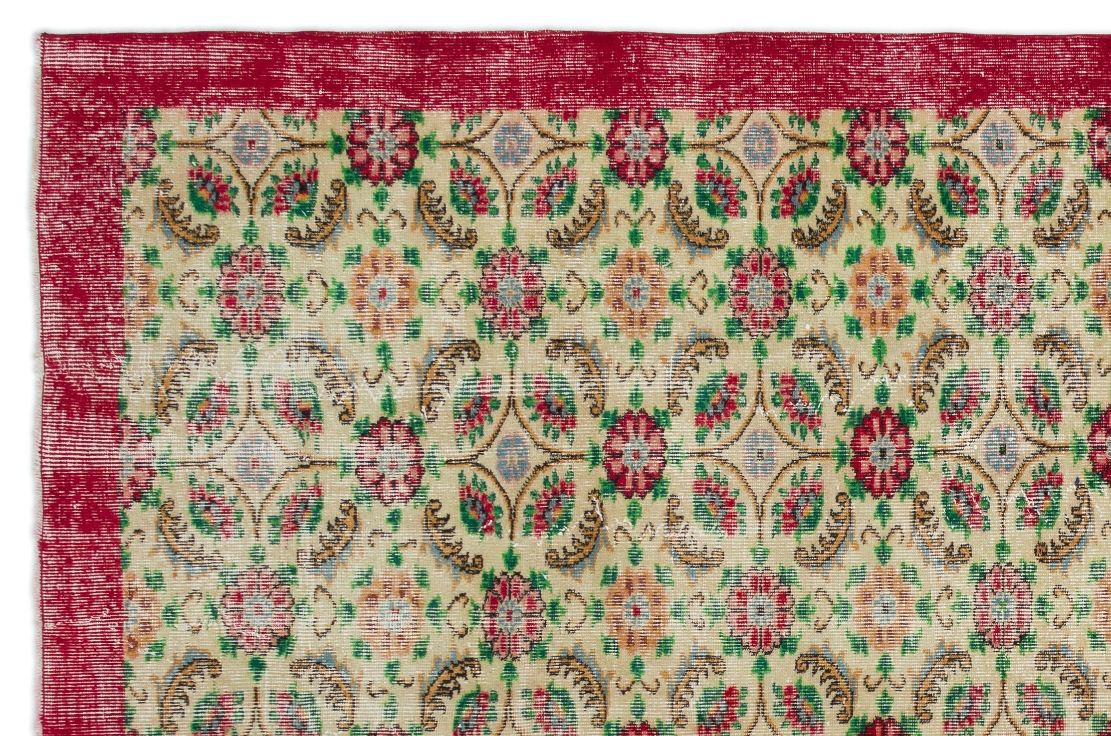 Atina Beige Vintage Wool Handmade Area Rug 6'9" x 10'5"