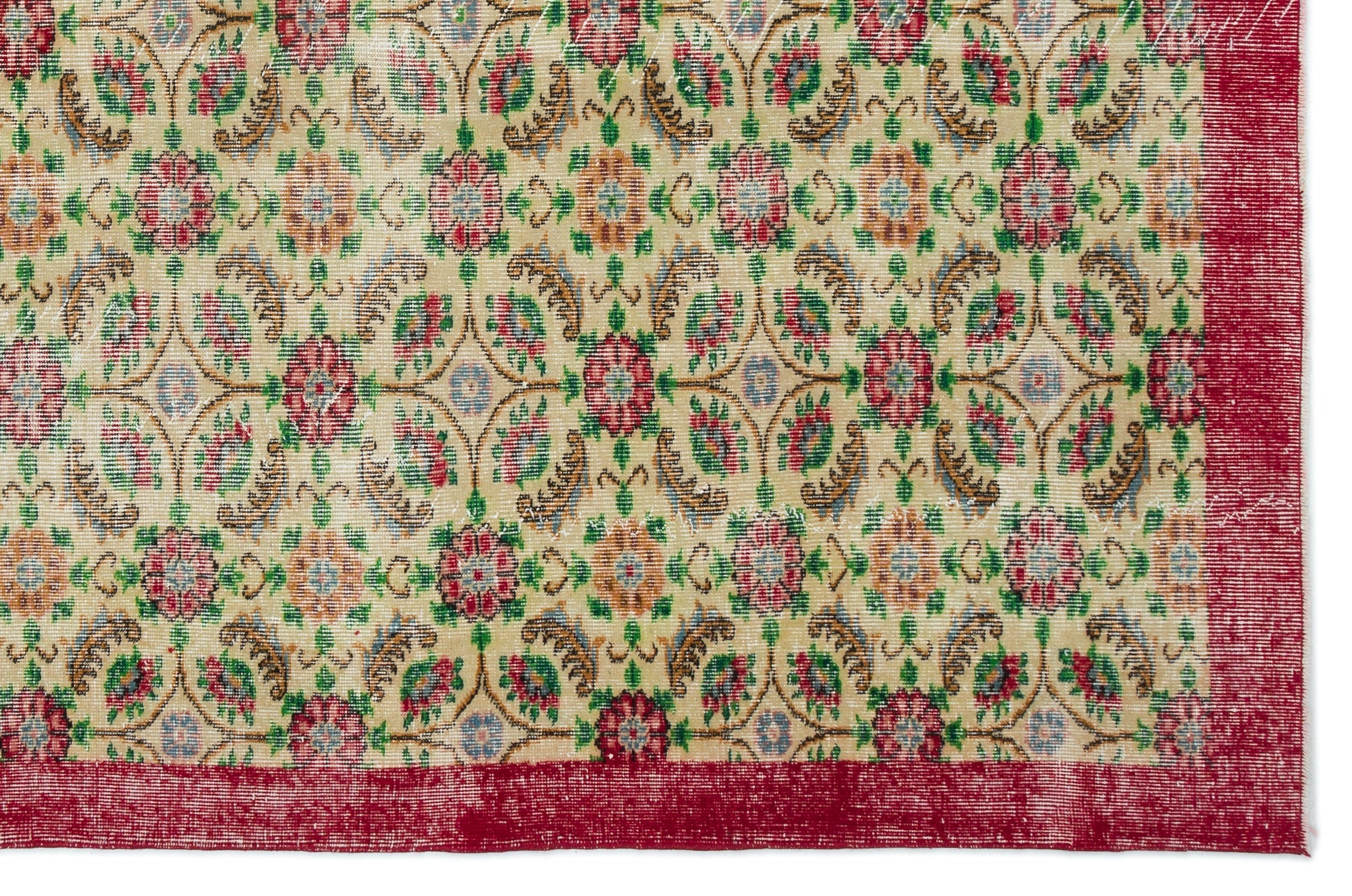 Atina Beige Vintage Wool Handmade Area Rug 6'9" x 10'5"