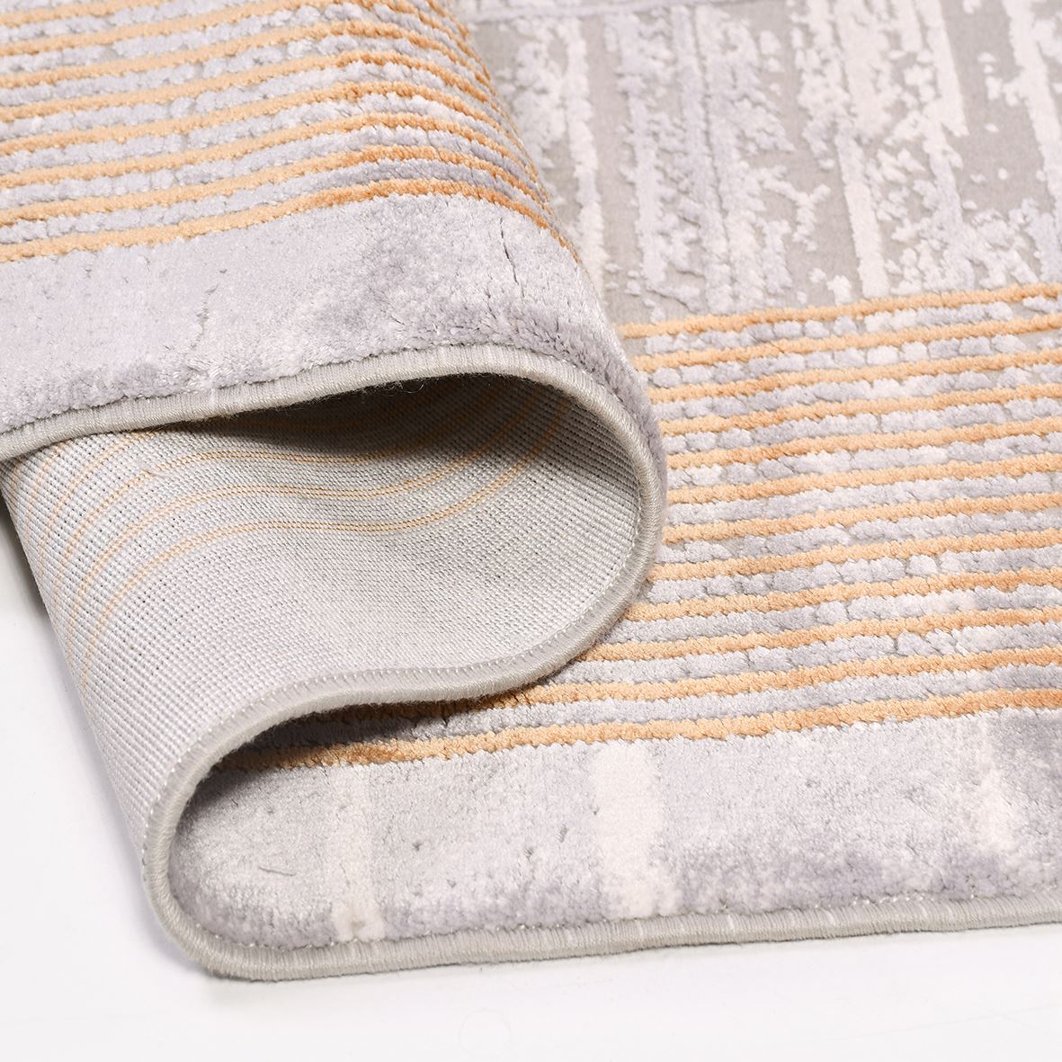 Grey Striped Area Rug – Machine Made Rug With Soft Viscose Carpet & Durable Cotton Weft
