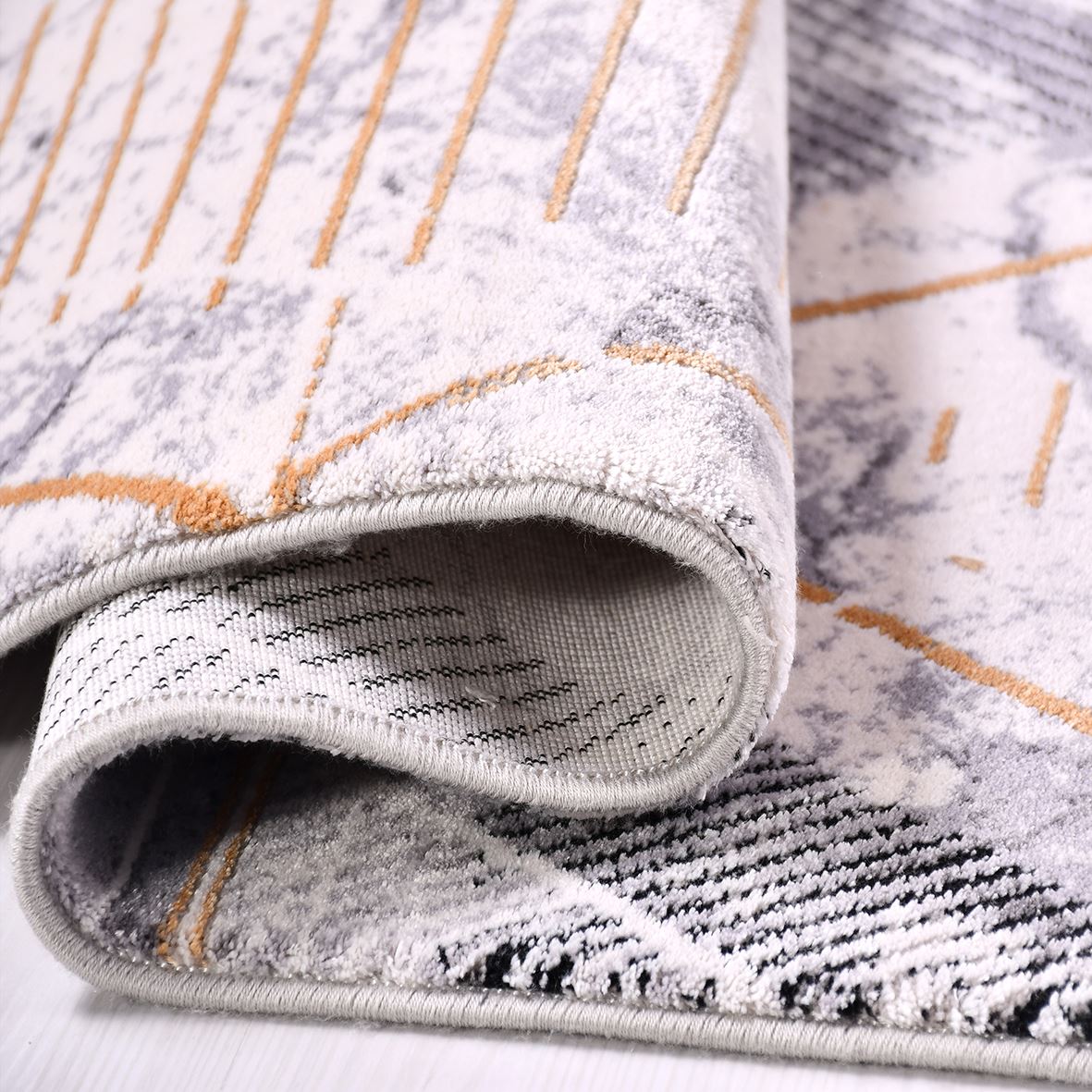 Geometric Viscose Rug – Machine Made Grey Area Rug with Soft Pile Surface
