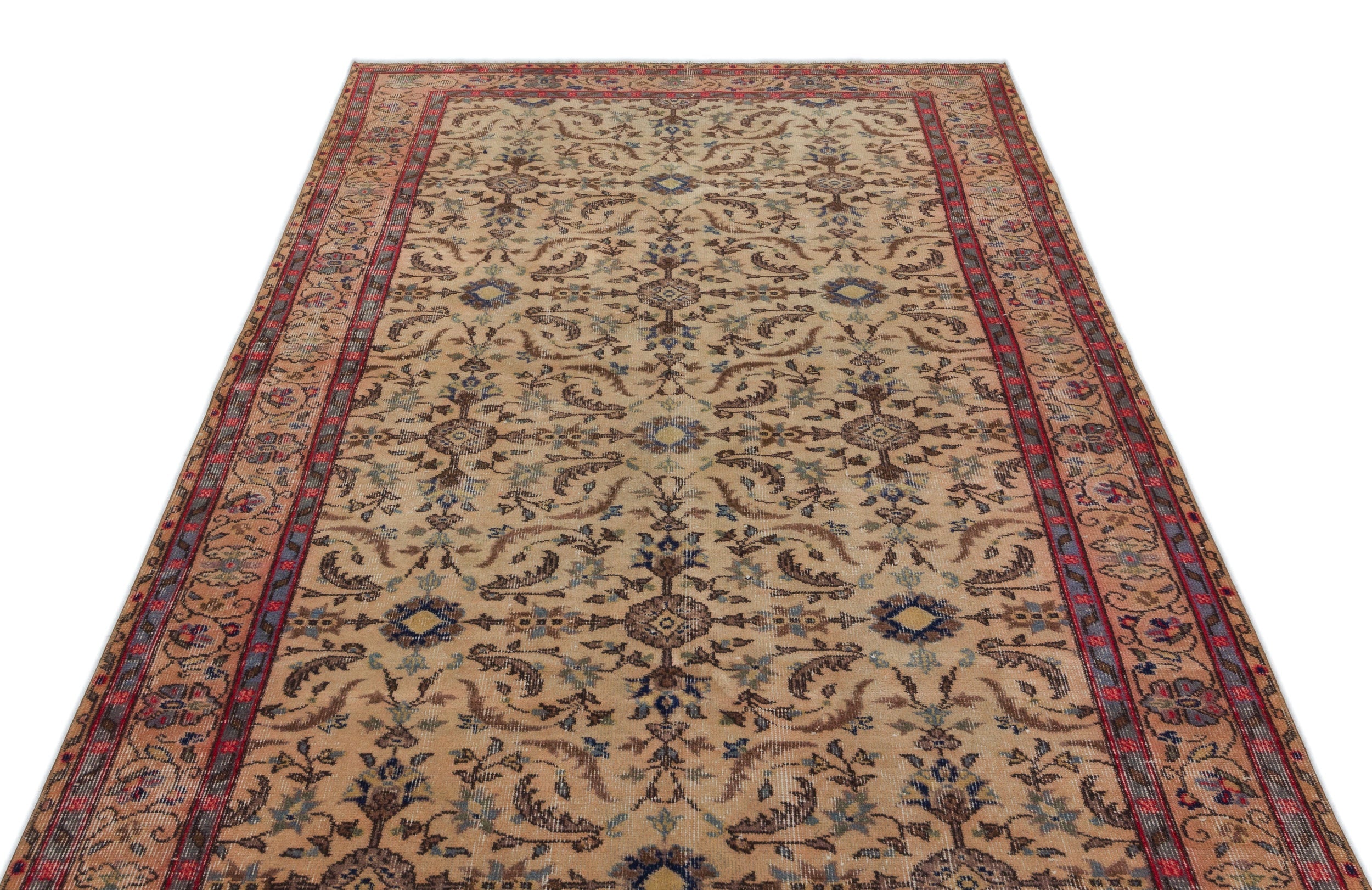 Atina Beige Vintage Wool Handmade Area Rug 5'1" x 8'7"