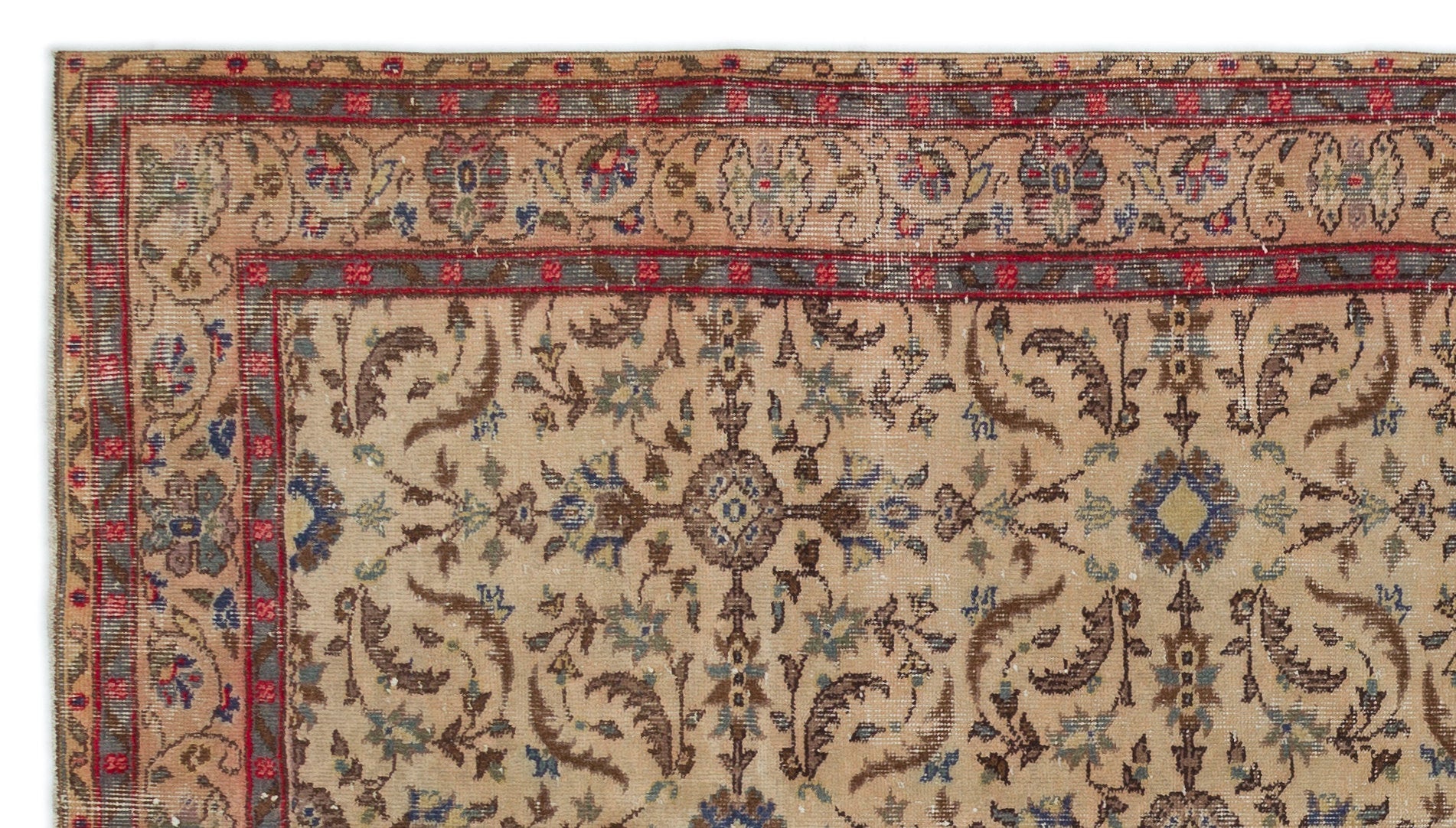Atina Beige Vintage Wool Handmade Area Rug 5'1" x 8'7"