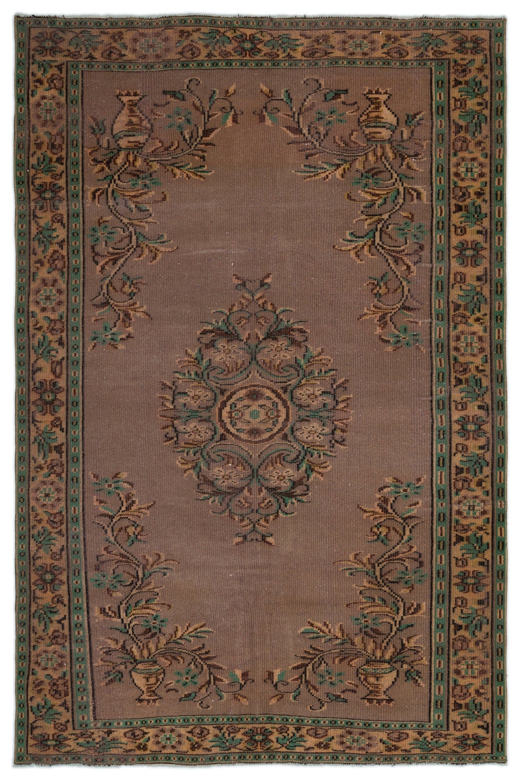 Atina Brown Vintage Wool Handmade Area Rug 5'11" x 9'2"