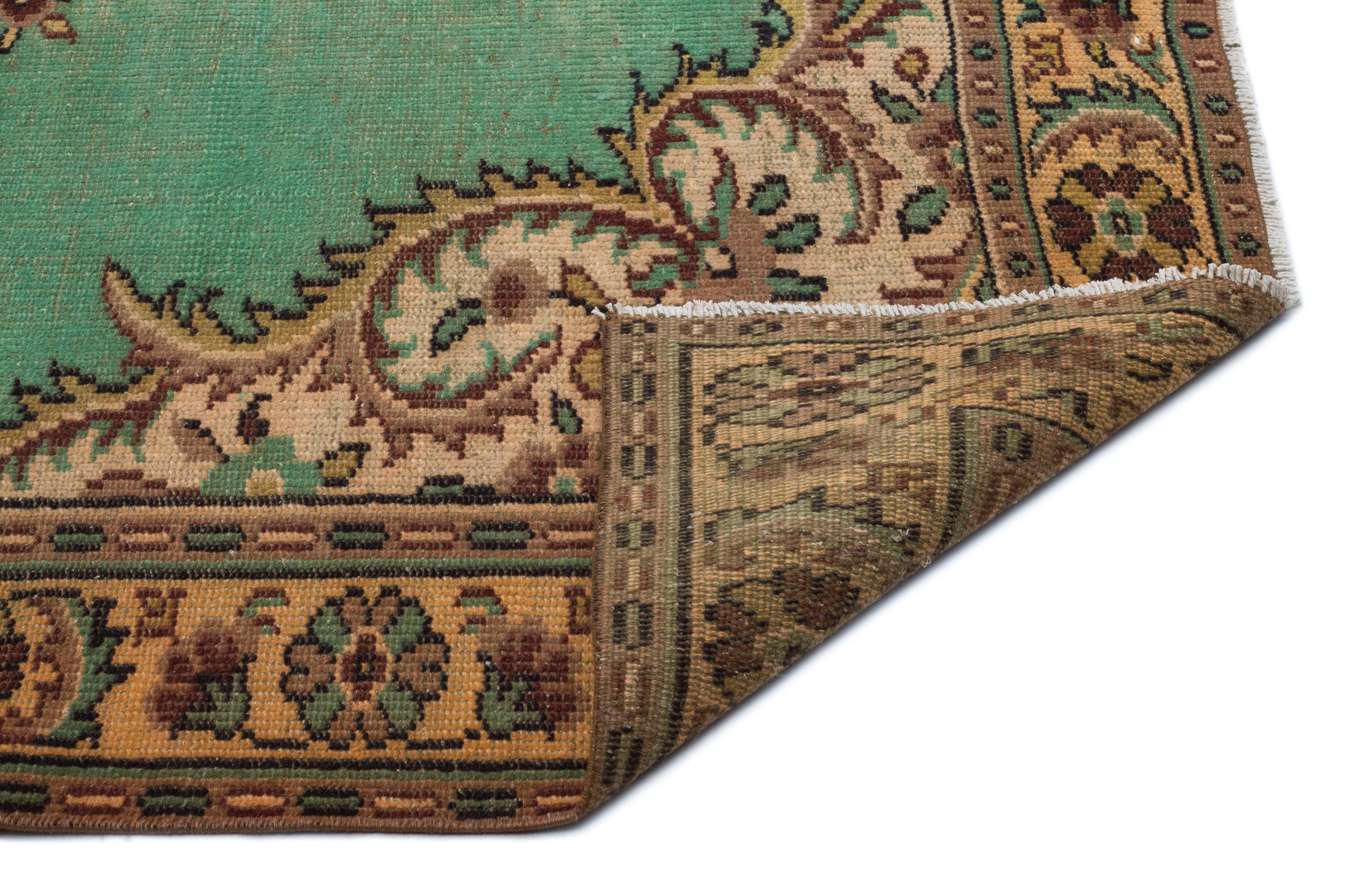Atina Green Vintage Wool Handmade Area Rug 5'8" x 9'11"