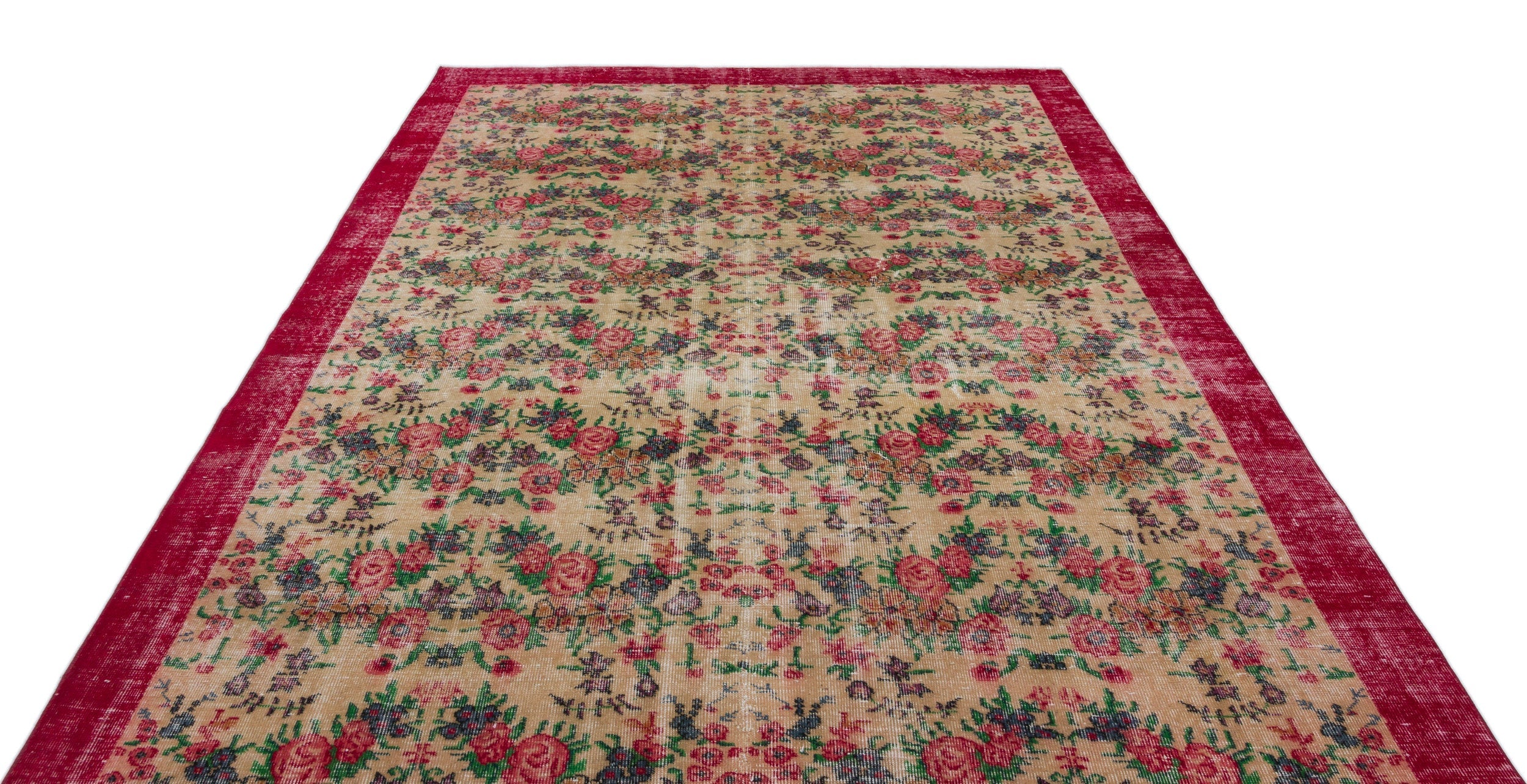 Atina Beige Vintage Wool Handmade Area Rug 7'1" x 10'2"