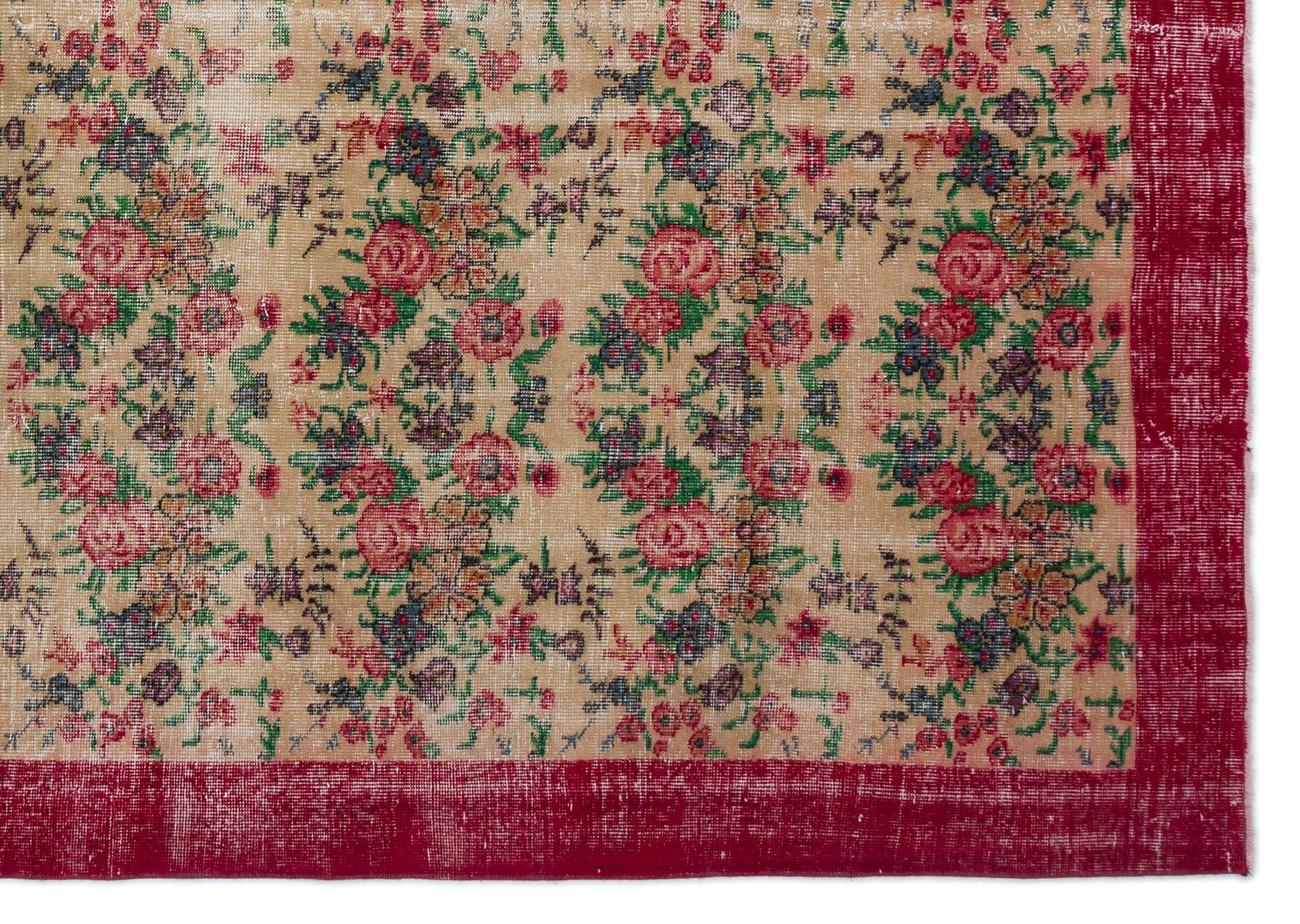 Atina Beige Vintage Wool Handmade Area Rug 7'1" x 10'2"