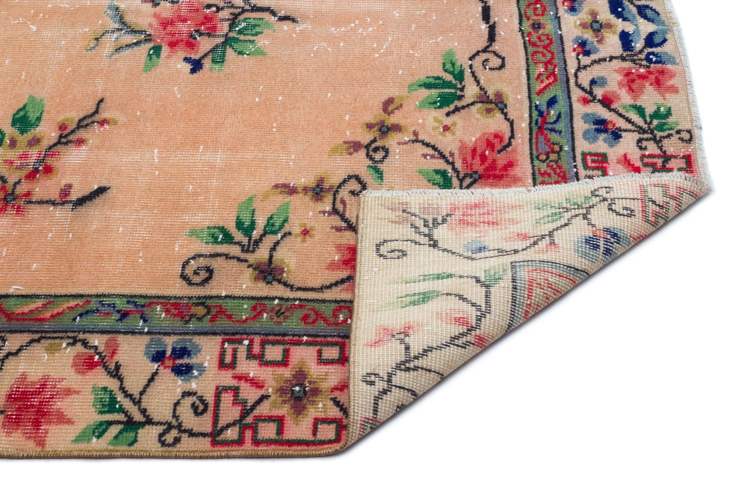Atina Beige Vintage Wool Handmade Area Rug 5'0" x 8'7"