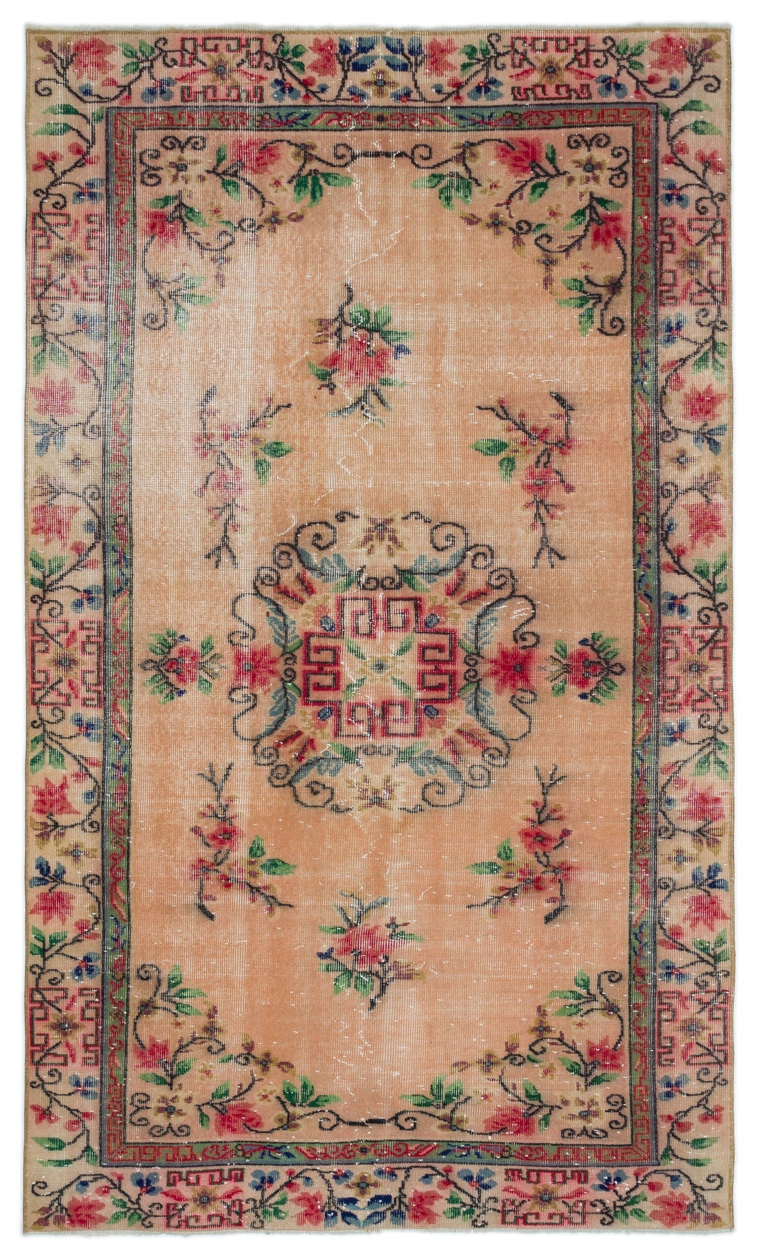 Atina Beige Vintage Wool Handmade Area Rug 5'0" x 8'7"