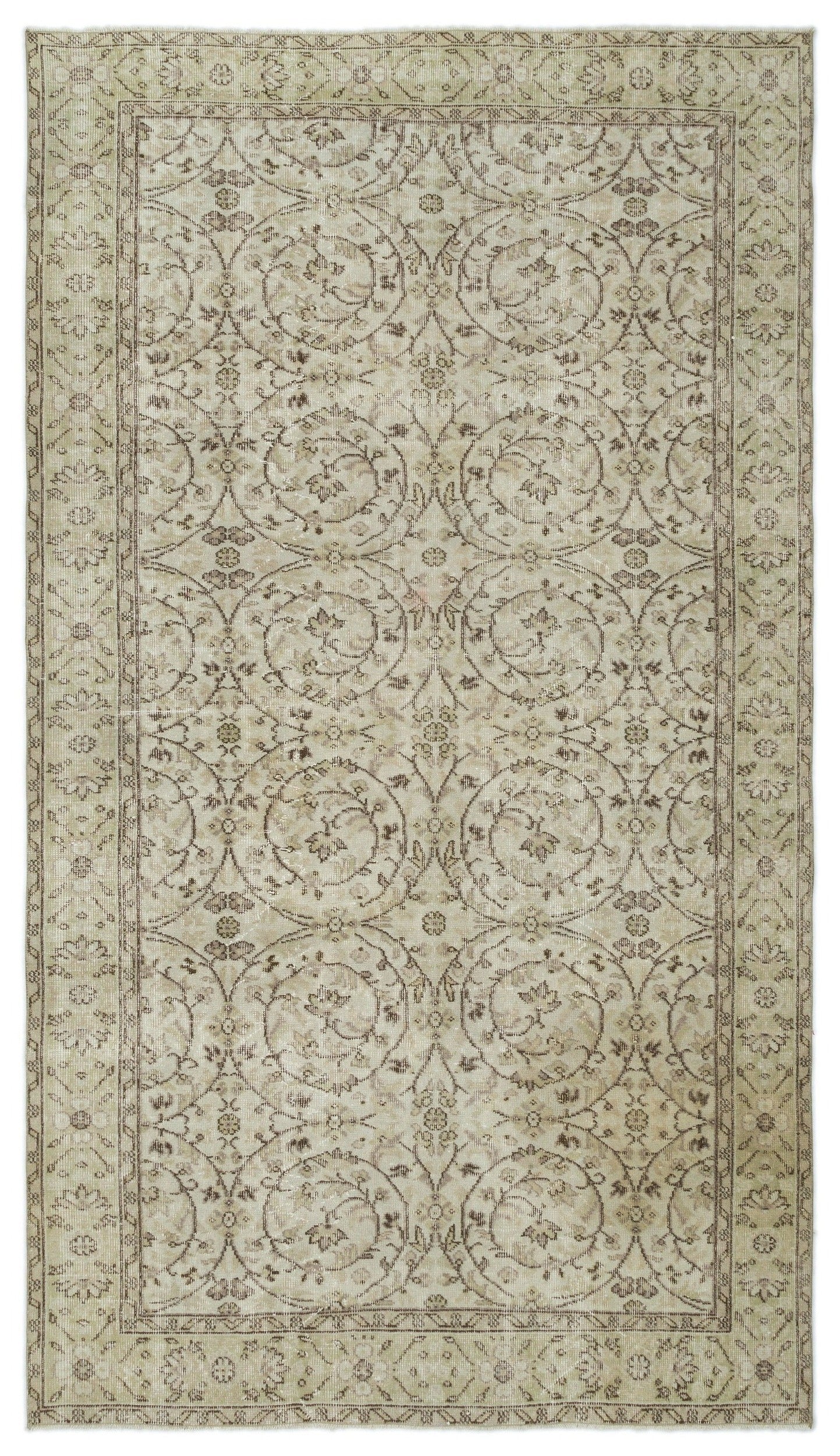 Atina Beige Vintage Wool Handmade Area Rug 6'0" x 9'1"