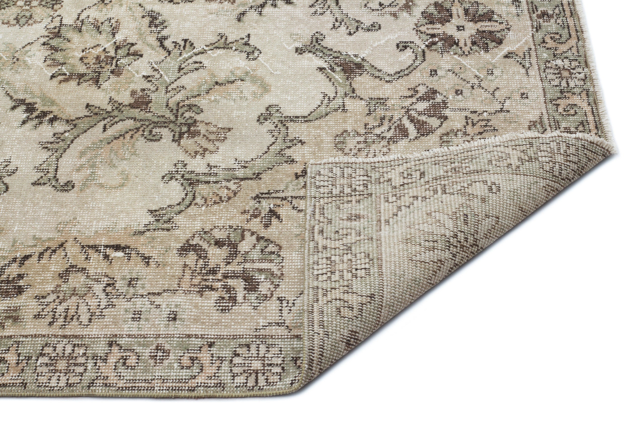Atina Beige Vintage Wool Handmade Area Rug 5'11" x 9'9"