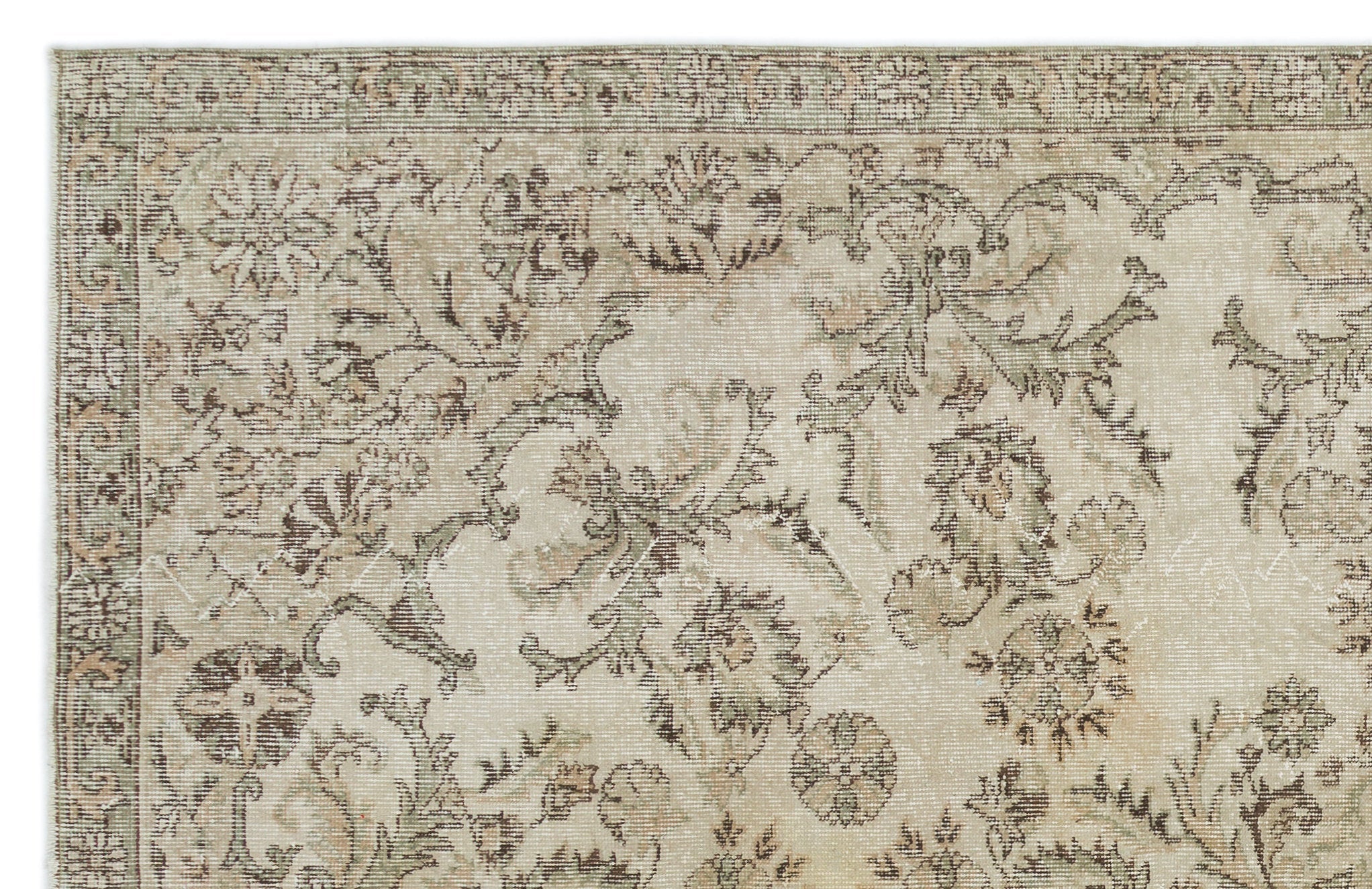 Atina Beige Vintage Wool Handmade Area Rug 5'11" x 9'9"