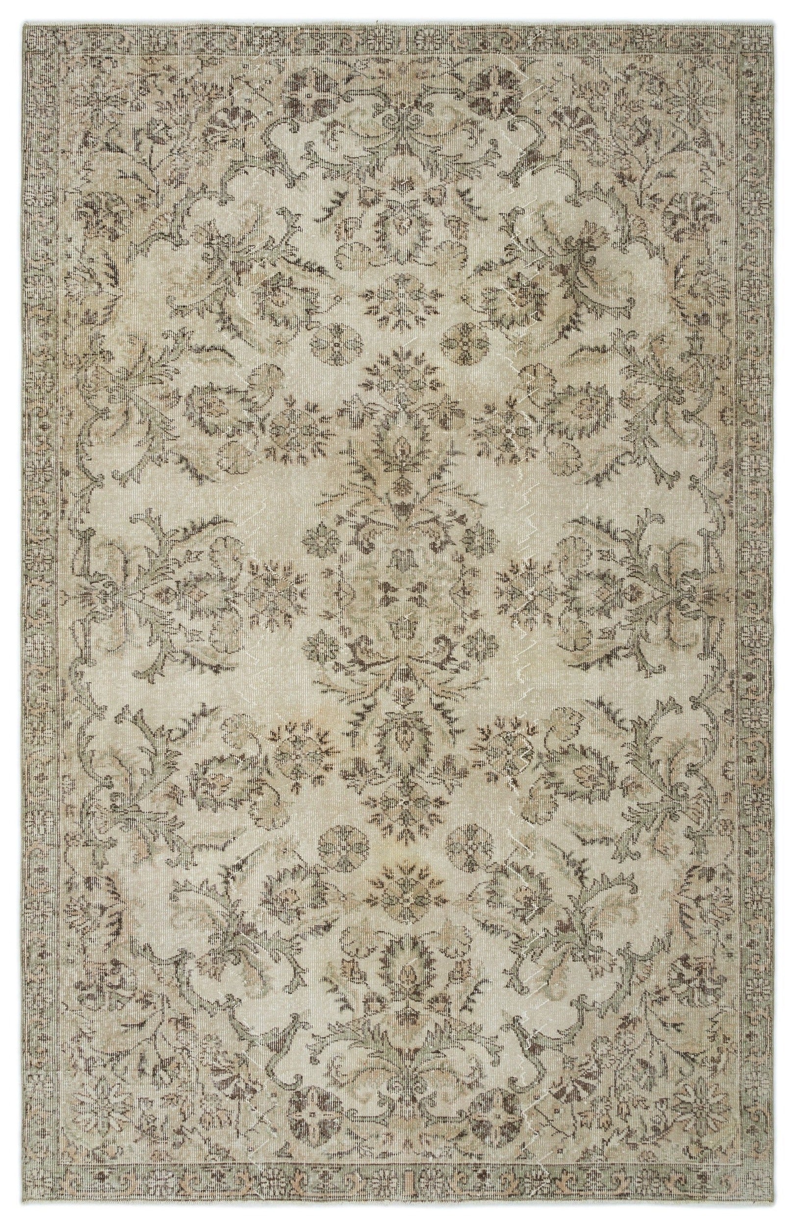 Atina Beige Vintage Wool Handmade Area Rug 5'11" x 9'9"