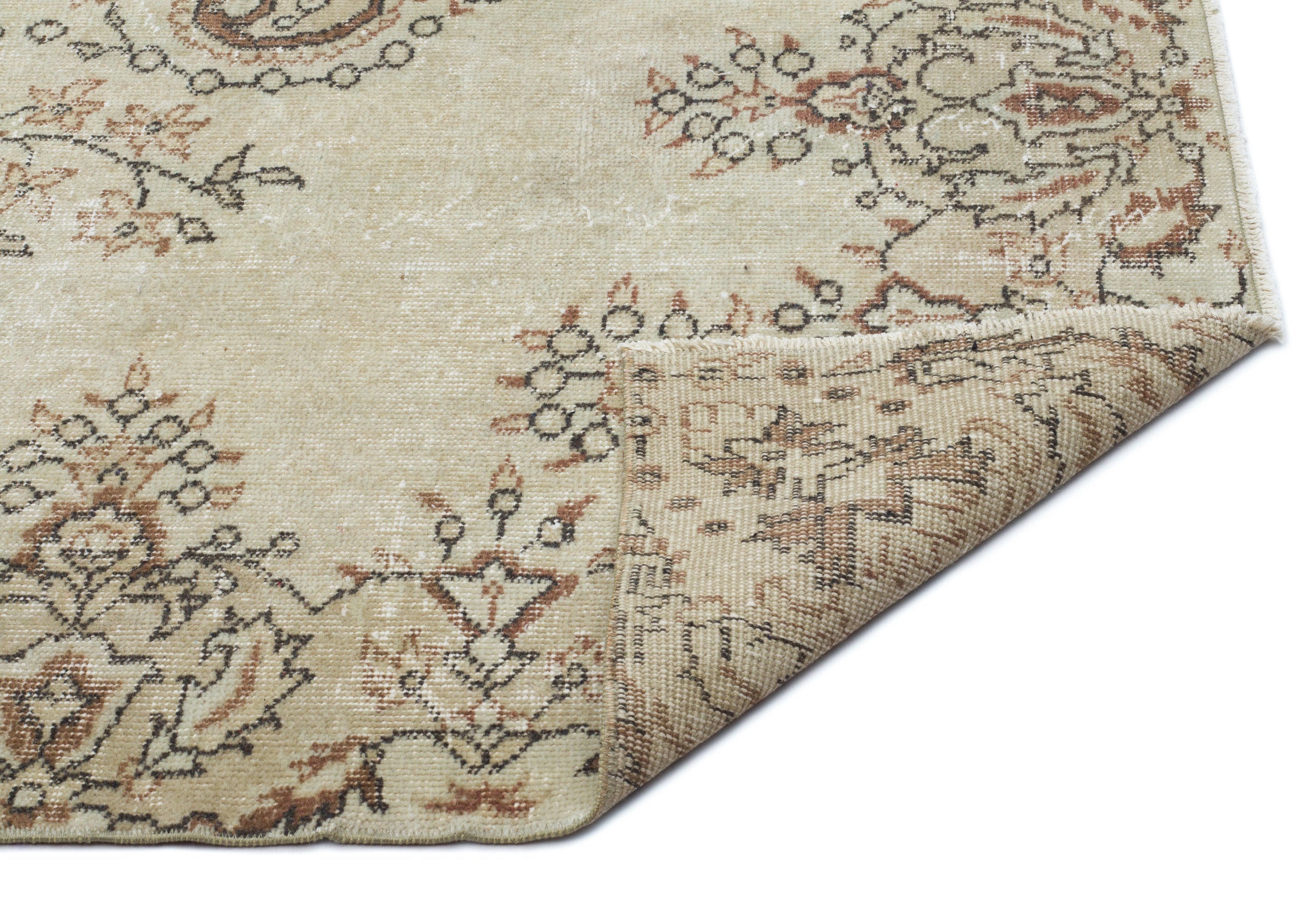 Atina Beige Vintage Wool Handmade Area Rug 5'5" x 8'10"