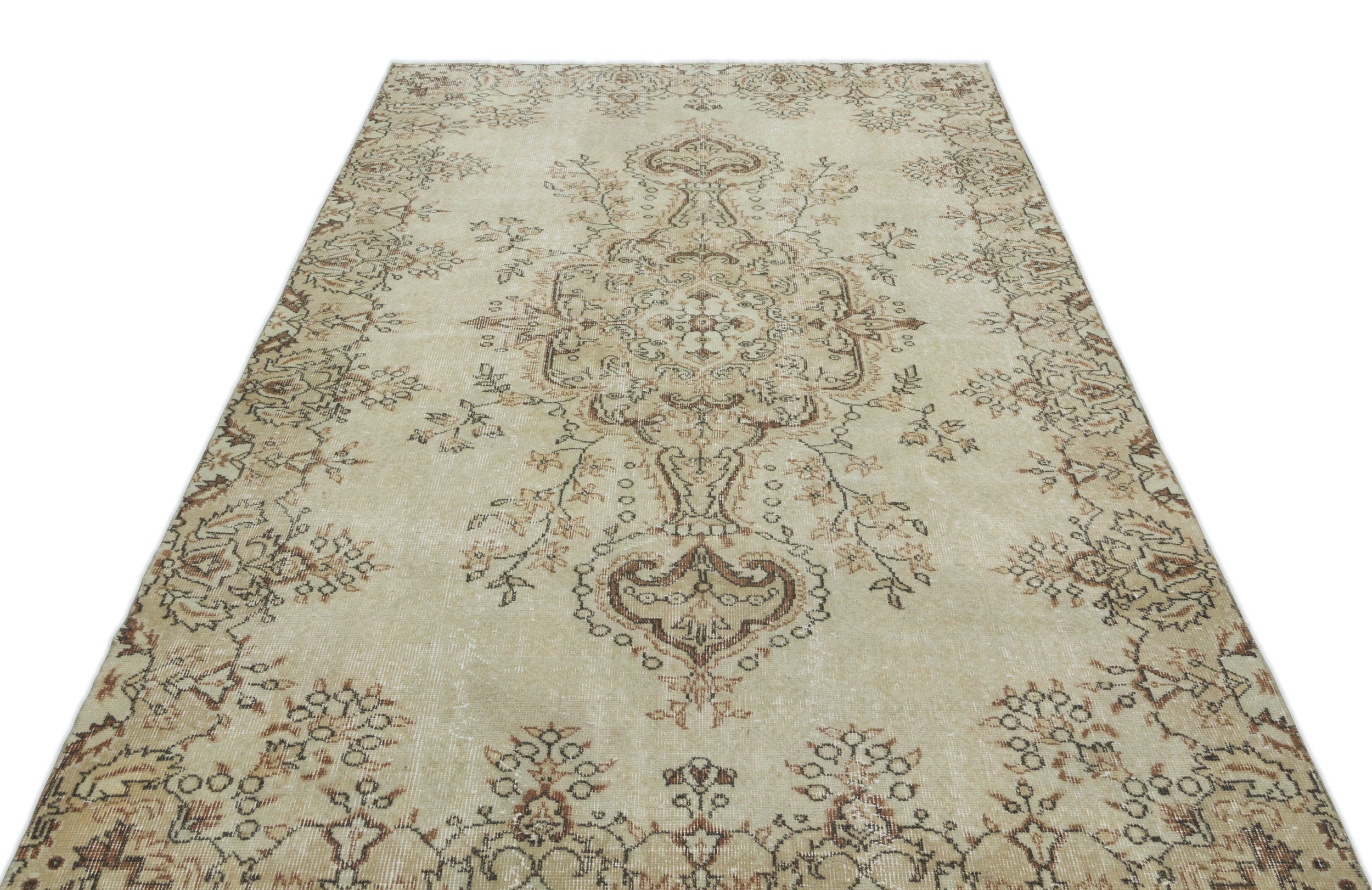Atina Beige Vintage Wool Handmade Area Rug 5'5" x 8'10"