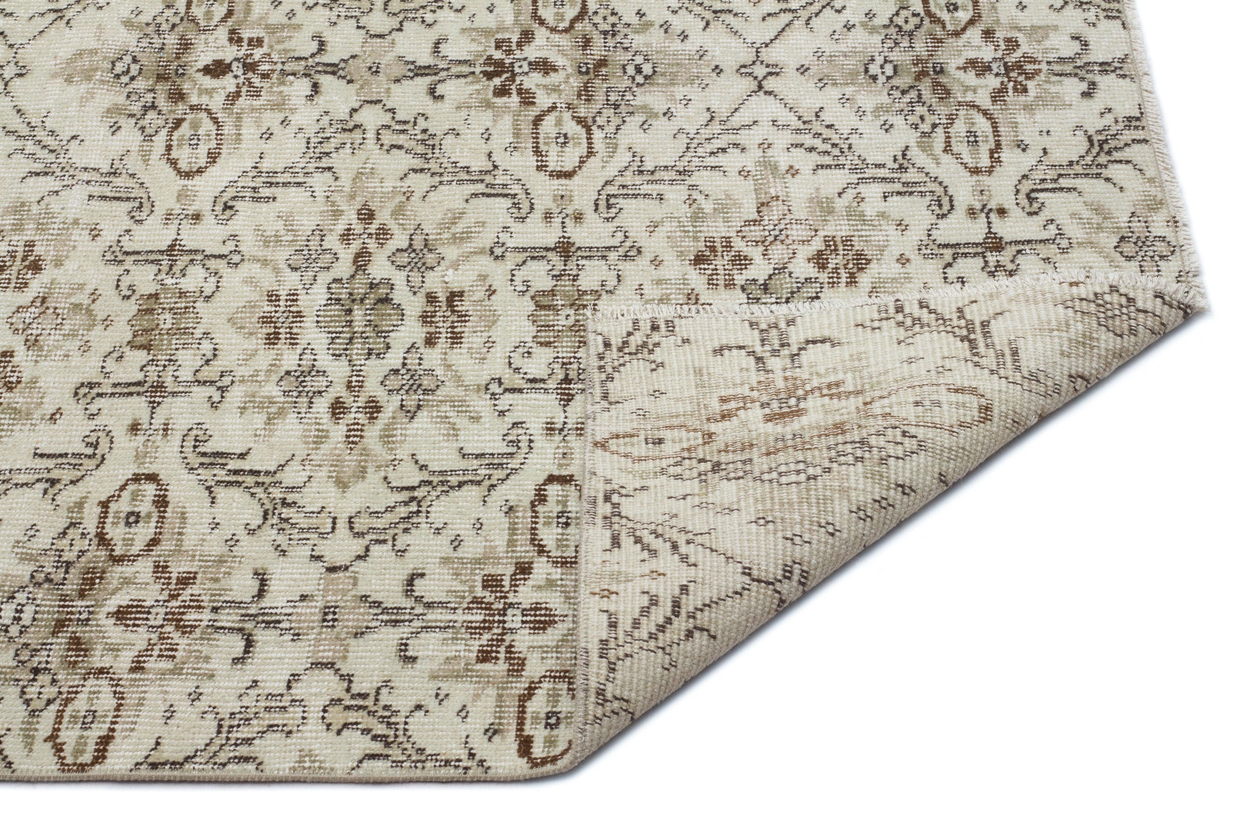 Atina Beige Vintage Wool Handmade Area Rug 6'2" x 9'1"
