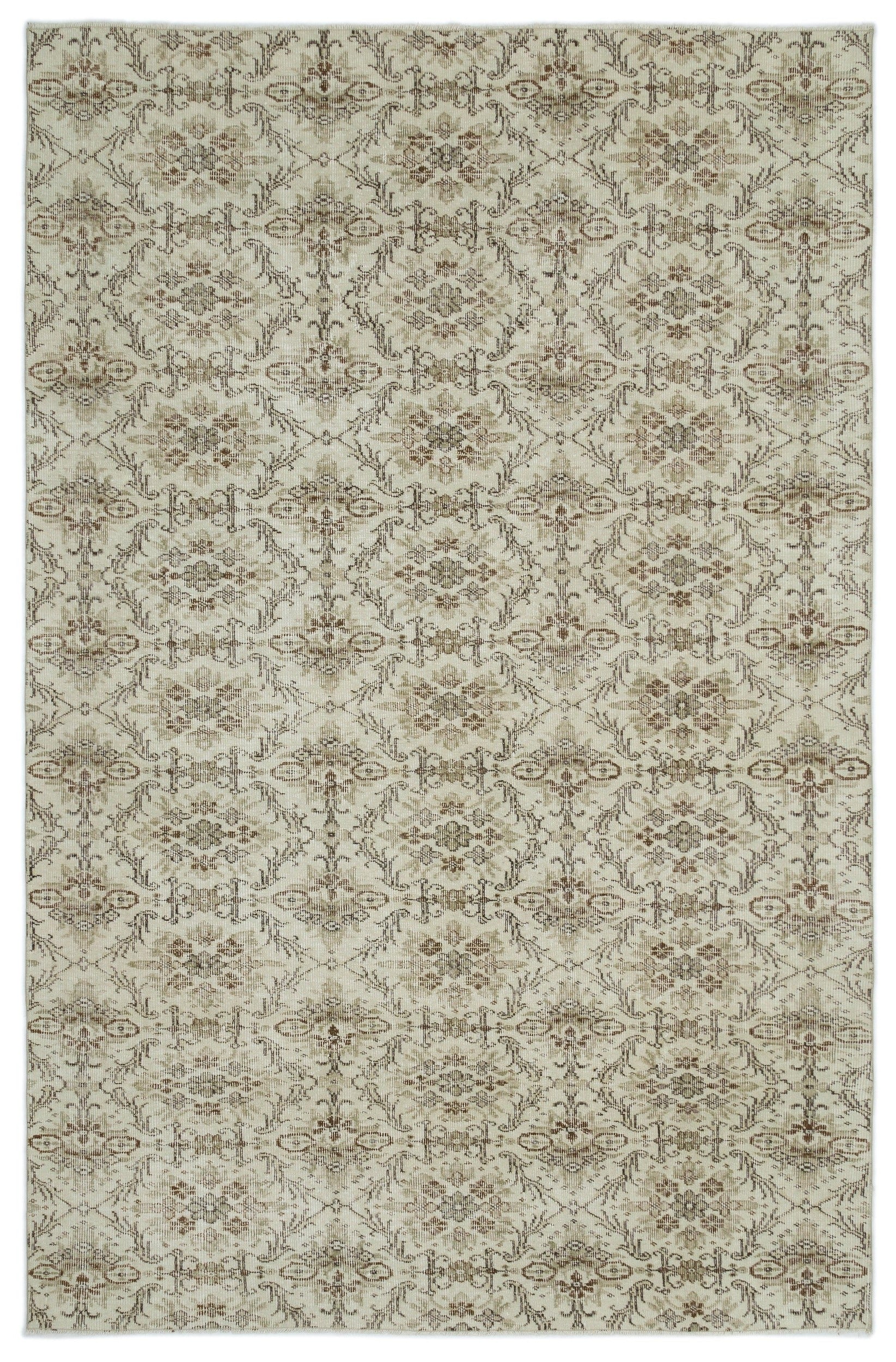 Atina Beige Vintage Wool Handmade Area Rug 6'2" x 9'1"