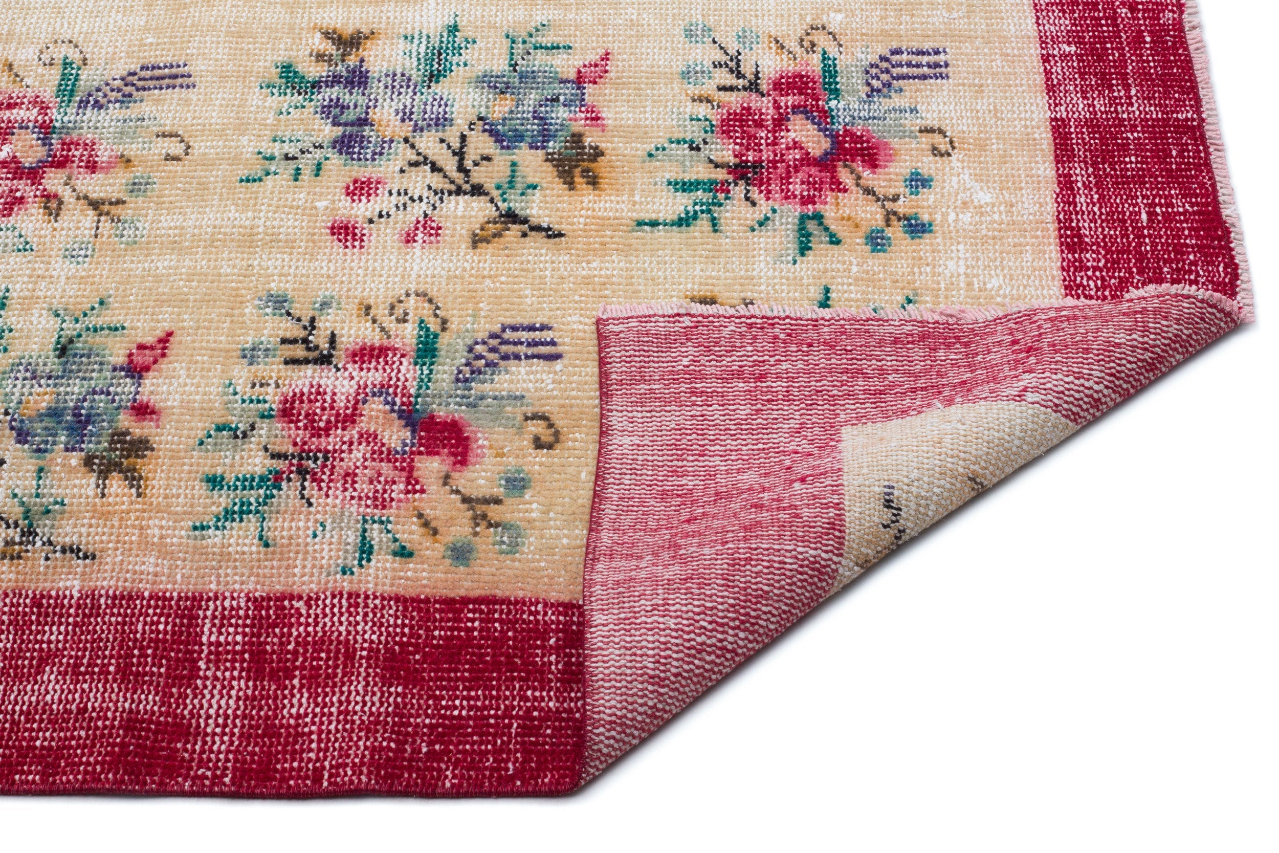 Atina Cream Vintage Wool Handmade Area Rug 6'4" x 9'4"