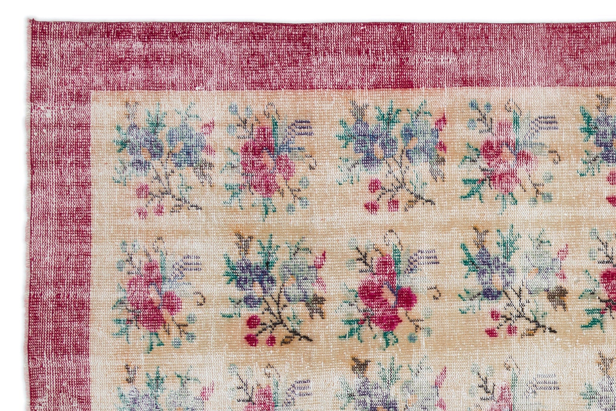 Atina Cream Vintage Wool Handmade Area Rug 6'4" x 9'4"