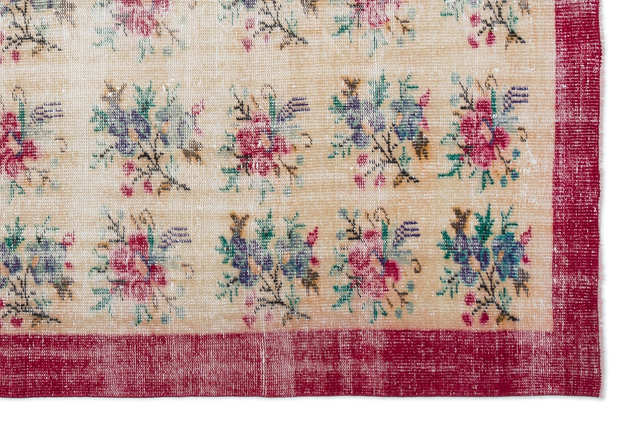 Atina Cream Vintage Wool Handmade Area Rug 6'4" x 9'4"