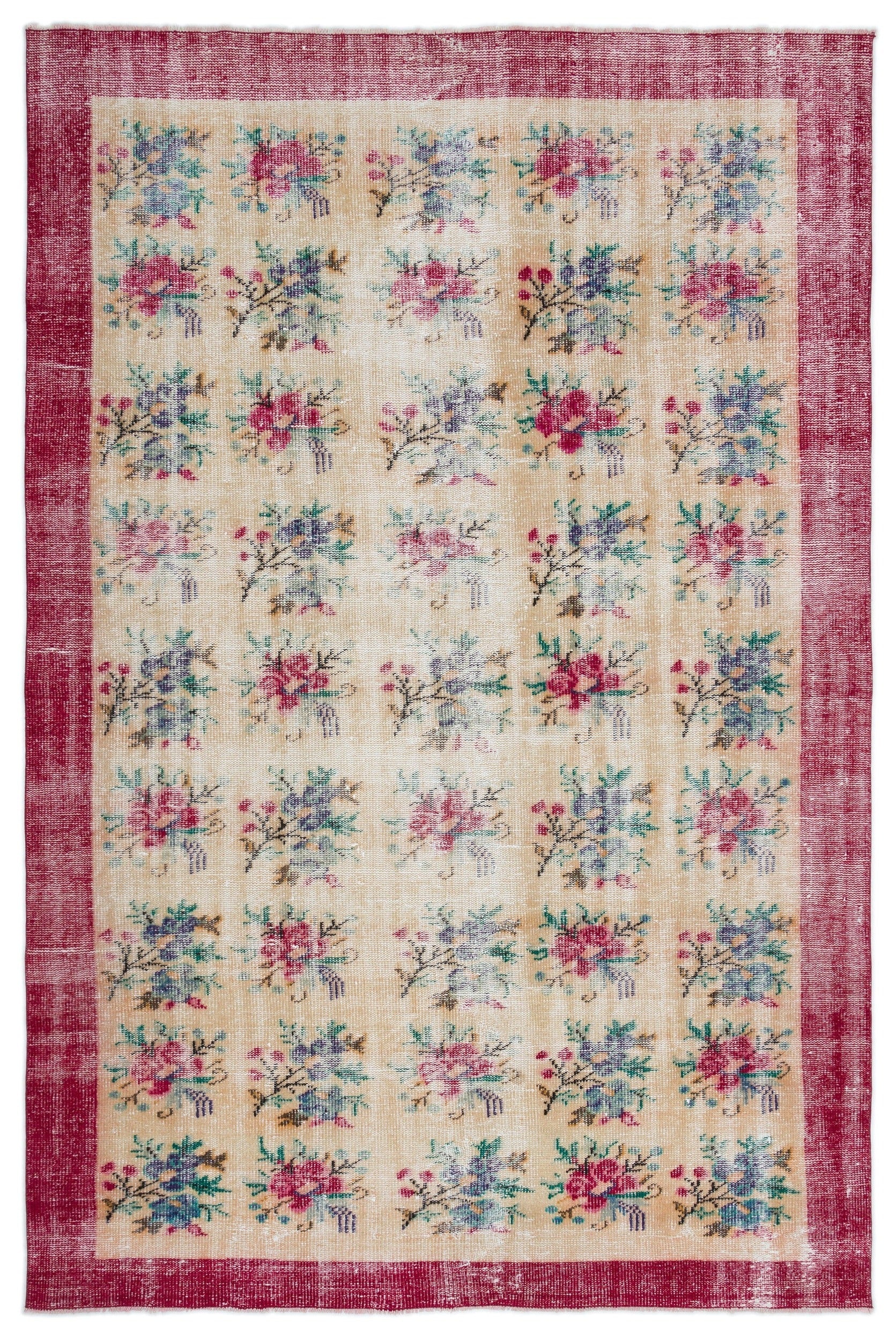 Atina Cream Vintage Wool Handmade Area Rug 6'4" x 9'4"