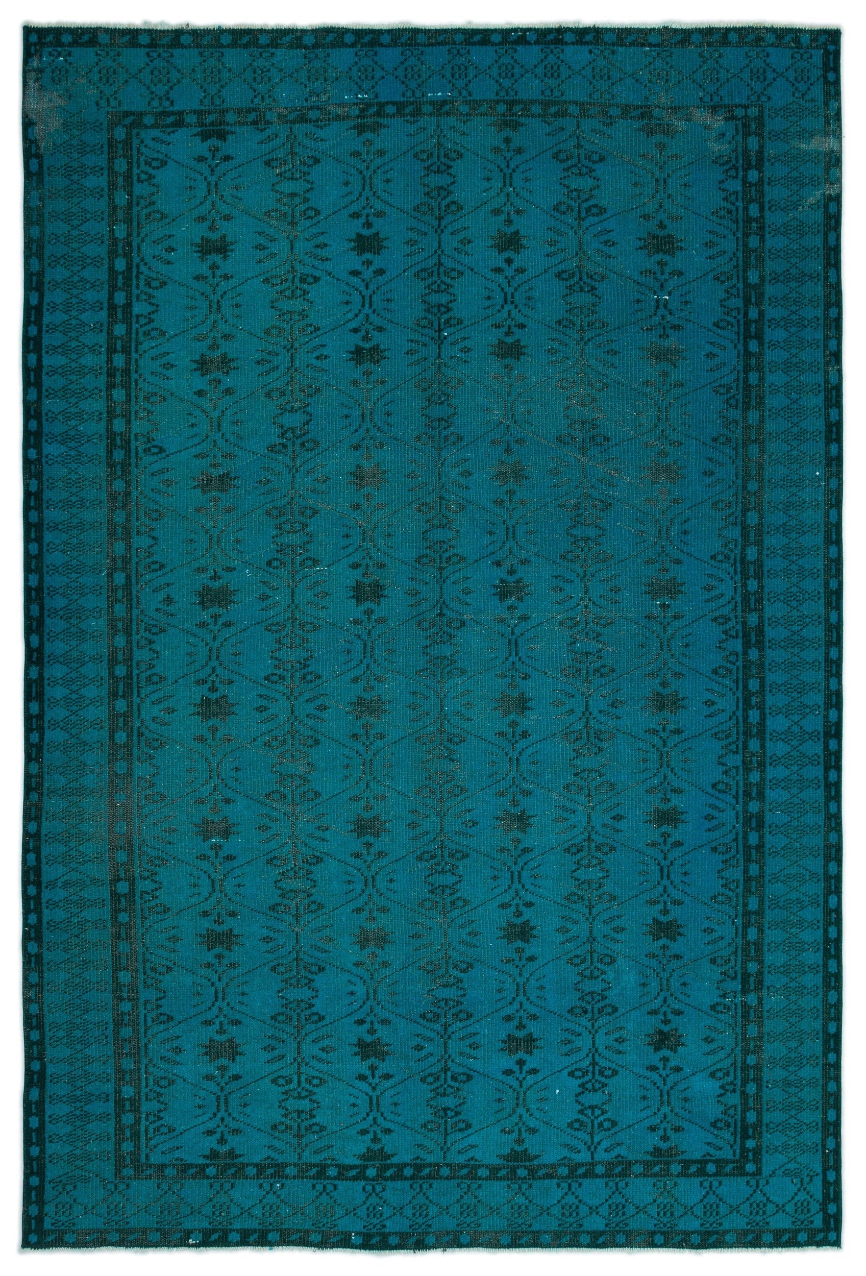Atina Turquoise Vintage Wool Handmade Area Rug 6'4" x 9'5"