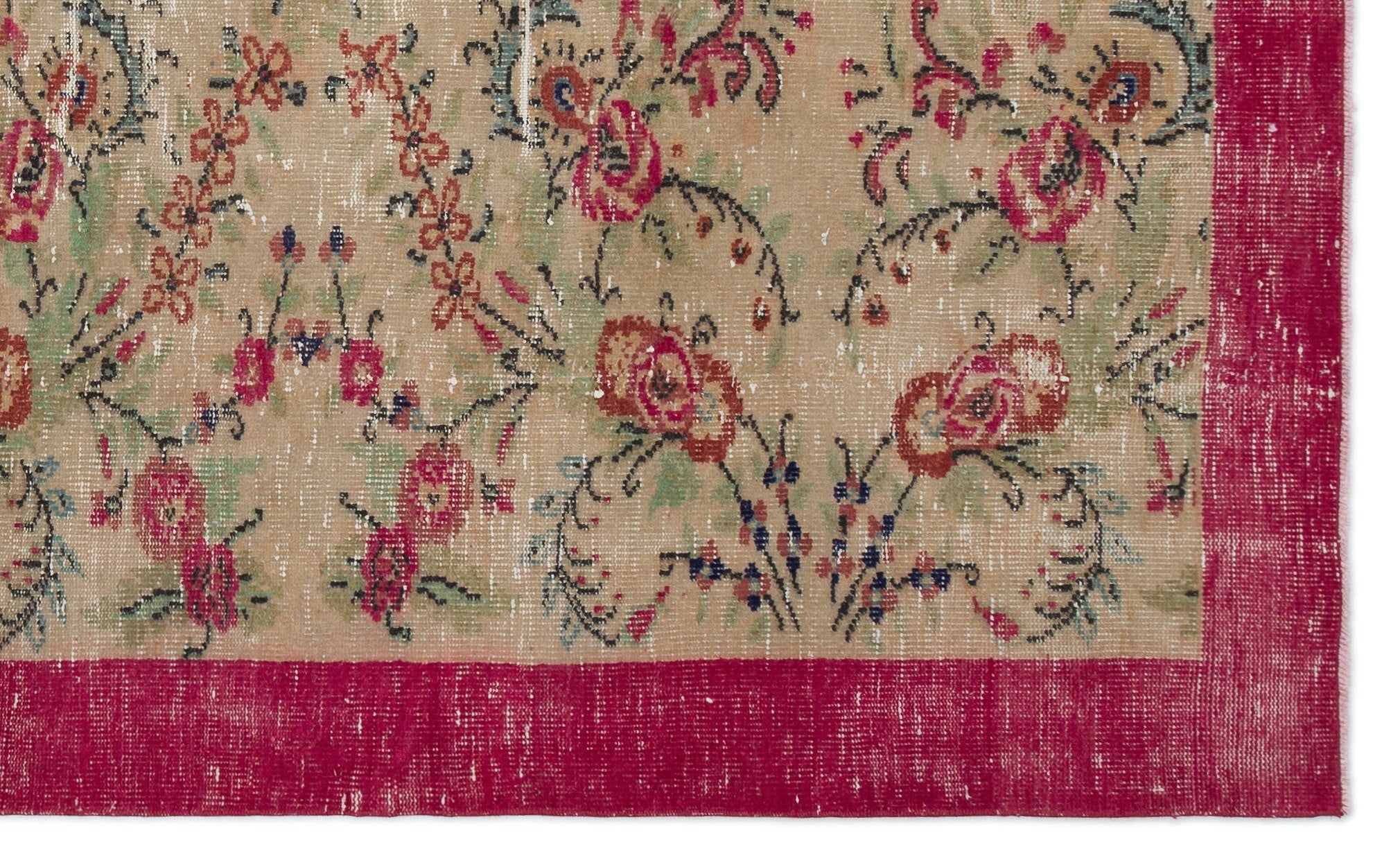 Atina Beige Vintage Wool Handmade Area Rug 5'9" x 9'3"