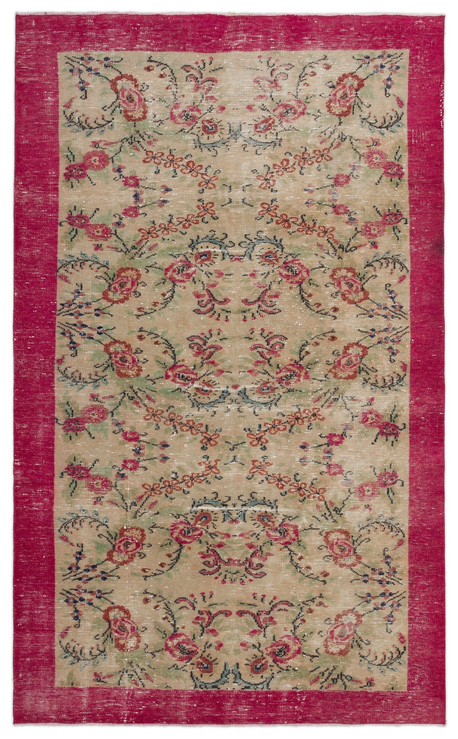Atina Beige Vintage Wool Handmade Area Rug 5'9" x 9'3"