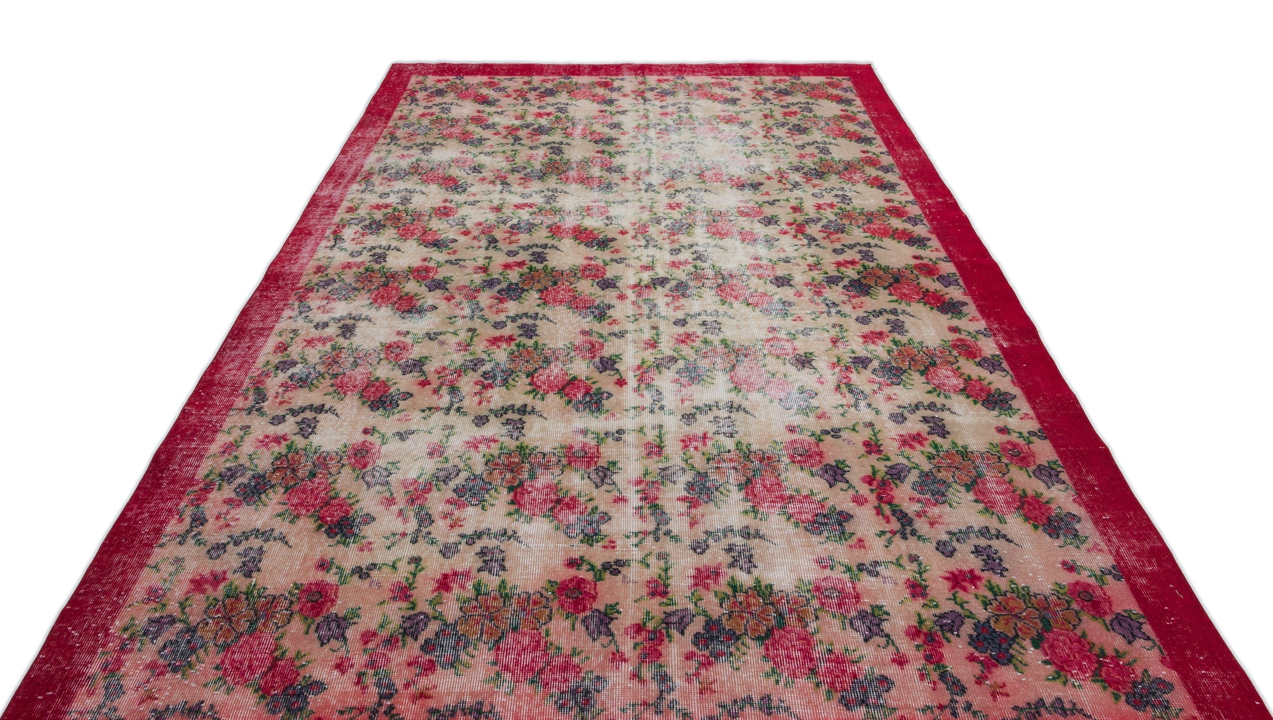 Atina Red Floral Wool Handmade Area Rug 6'11" x 10'5"