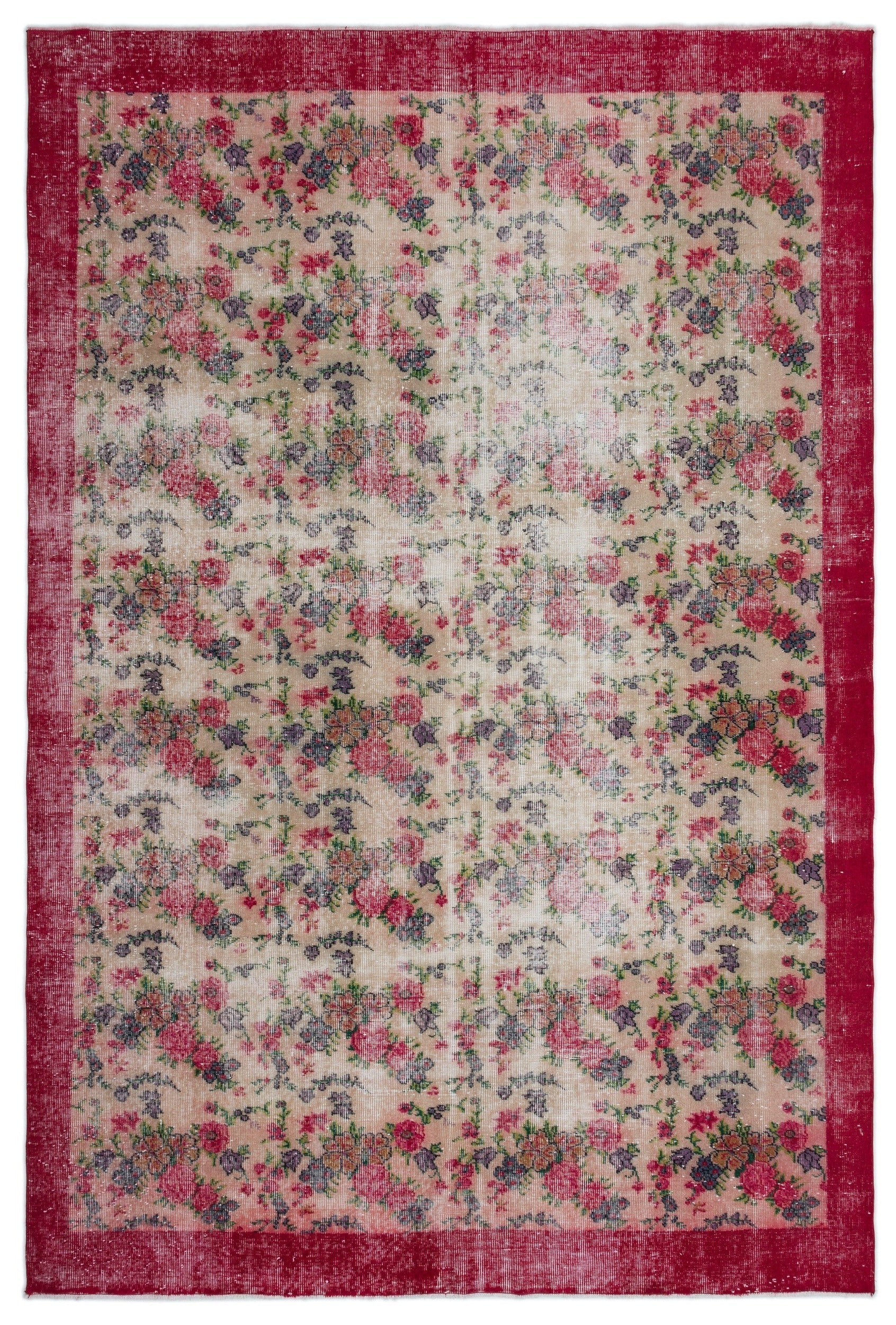 Atina Red Floral Wool Handmade Area Rug 6'11" x 10'5"
