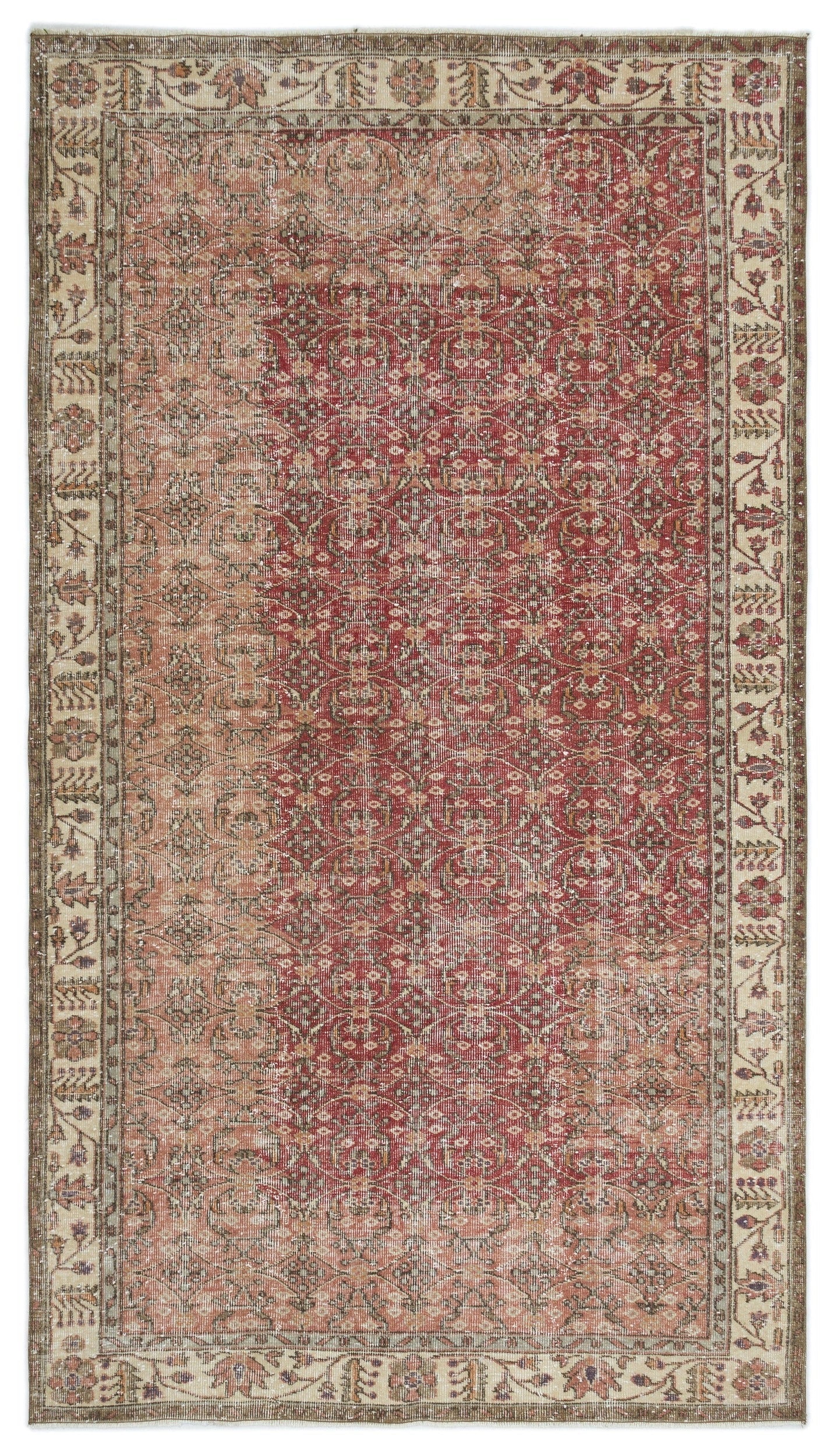 Atina Beige Vintage Wool Handmade Area Rug 4'10" x 9'7"