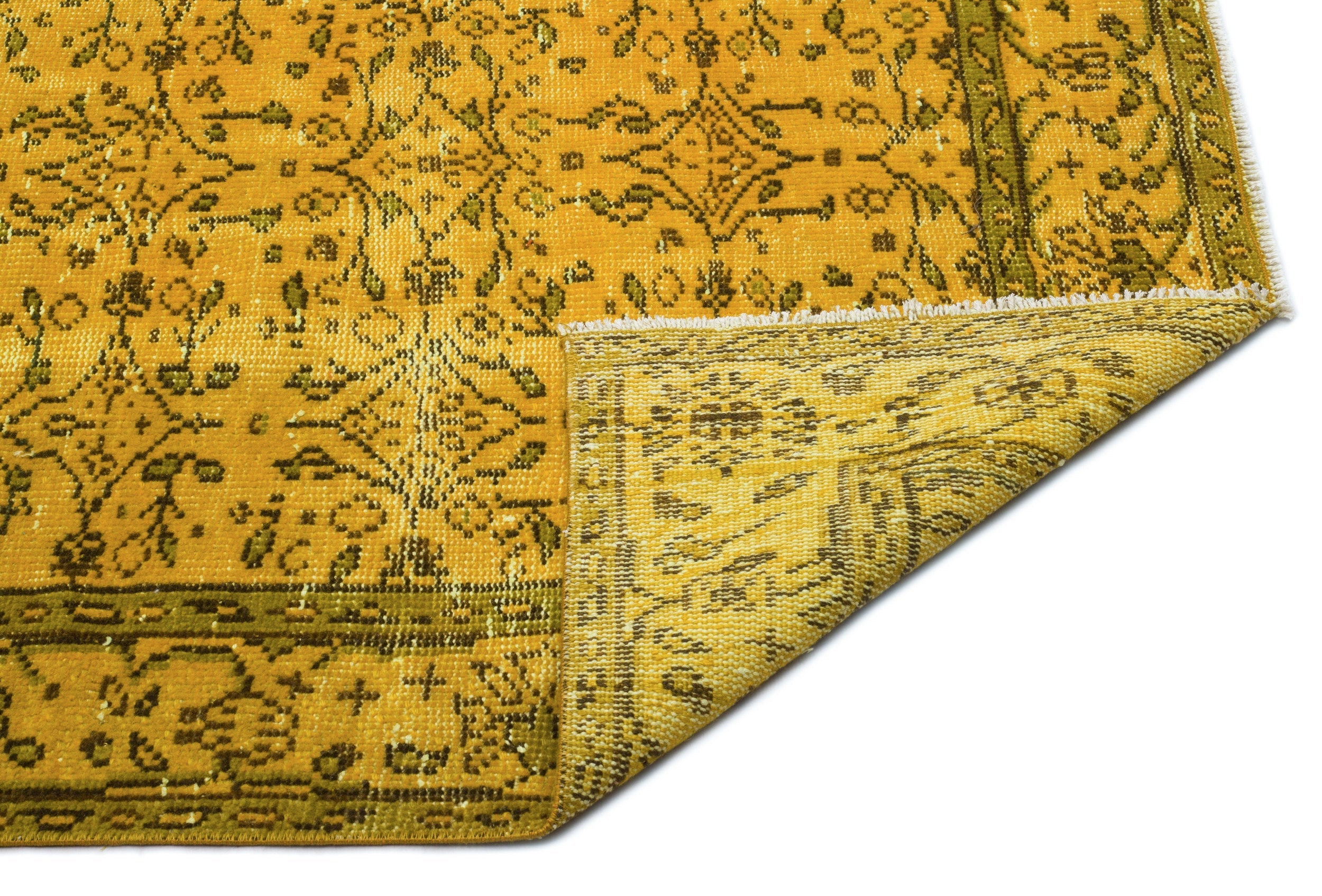 Atina Yellow Vintage Wool Handmade Area Rug 5'8" x 9'8"