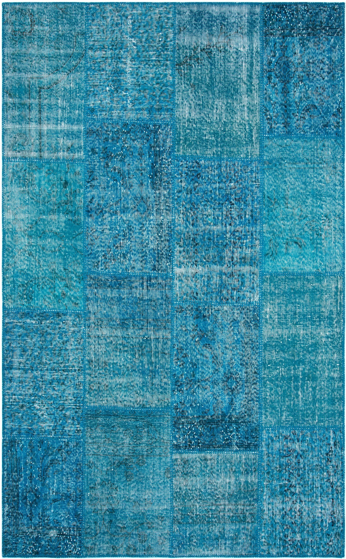 Handmade Wool Area Rug – Blue Patchwork Soft Texture Flatweave Carpet