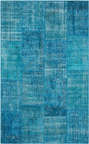 Handmade Wool Area Rug – Blue Patchwork Soft Texture Flatweave Carpet
