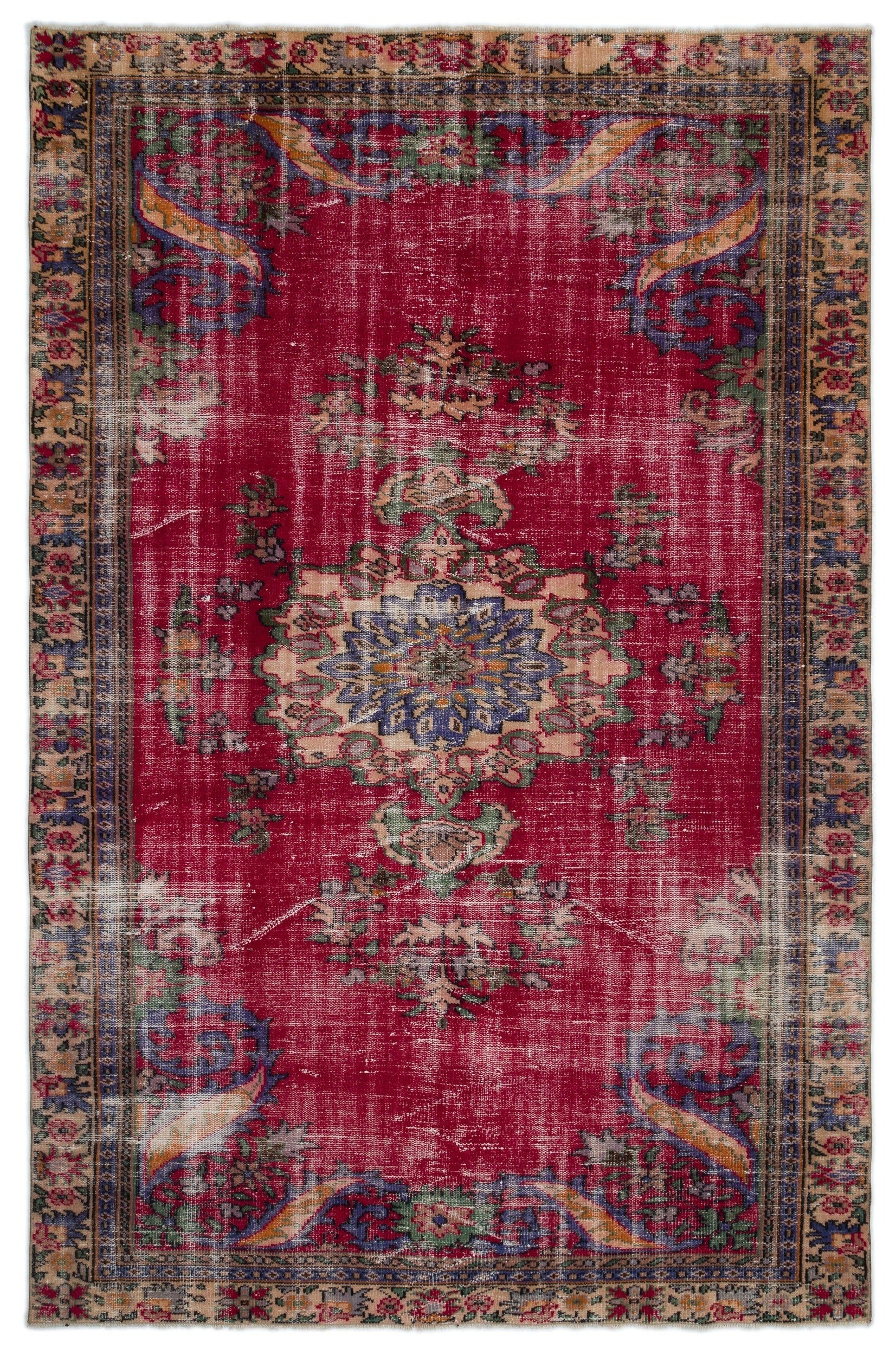 Atina Red Vintage Wool Handmade Area Rug 6'2" x 9'5"