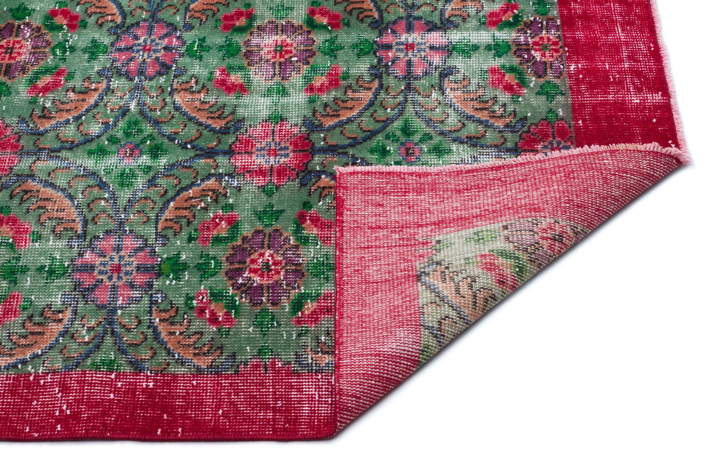 Atina Green Vintage Wool Handmade Area Rug 5'8" x 9'4"