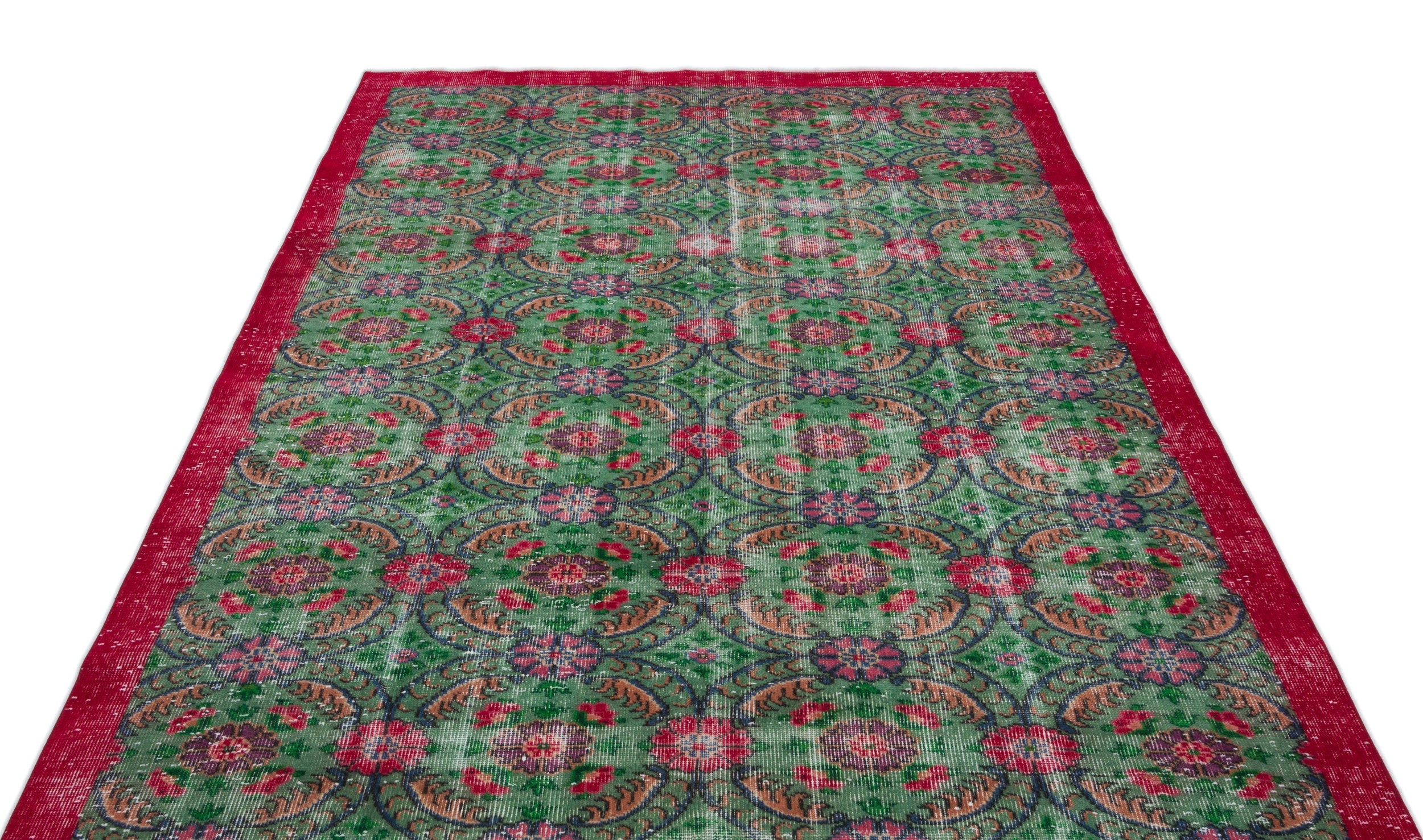 Atina Green Vintage Wool Handmade Area Rug 5'8" x 9'4"