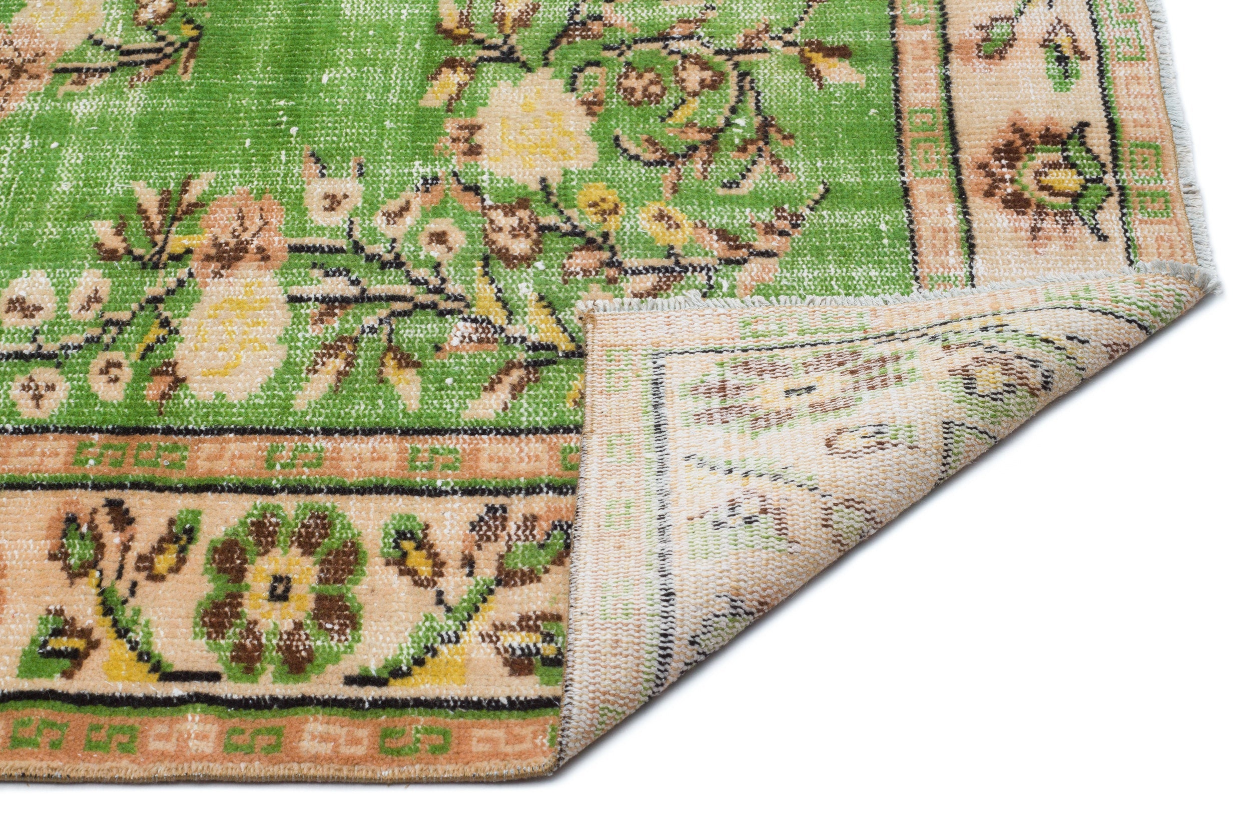 Atina Green Vintage Wool Handmade Area Rug 6'0" x 9'1"
