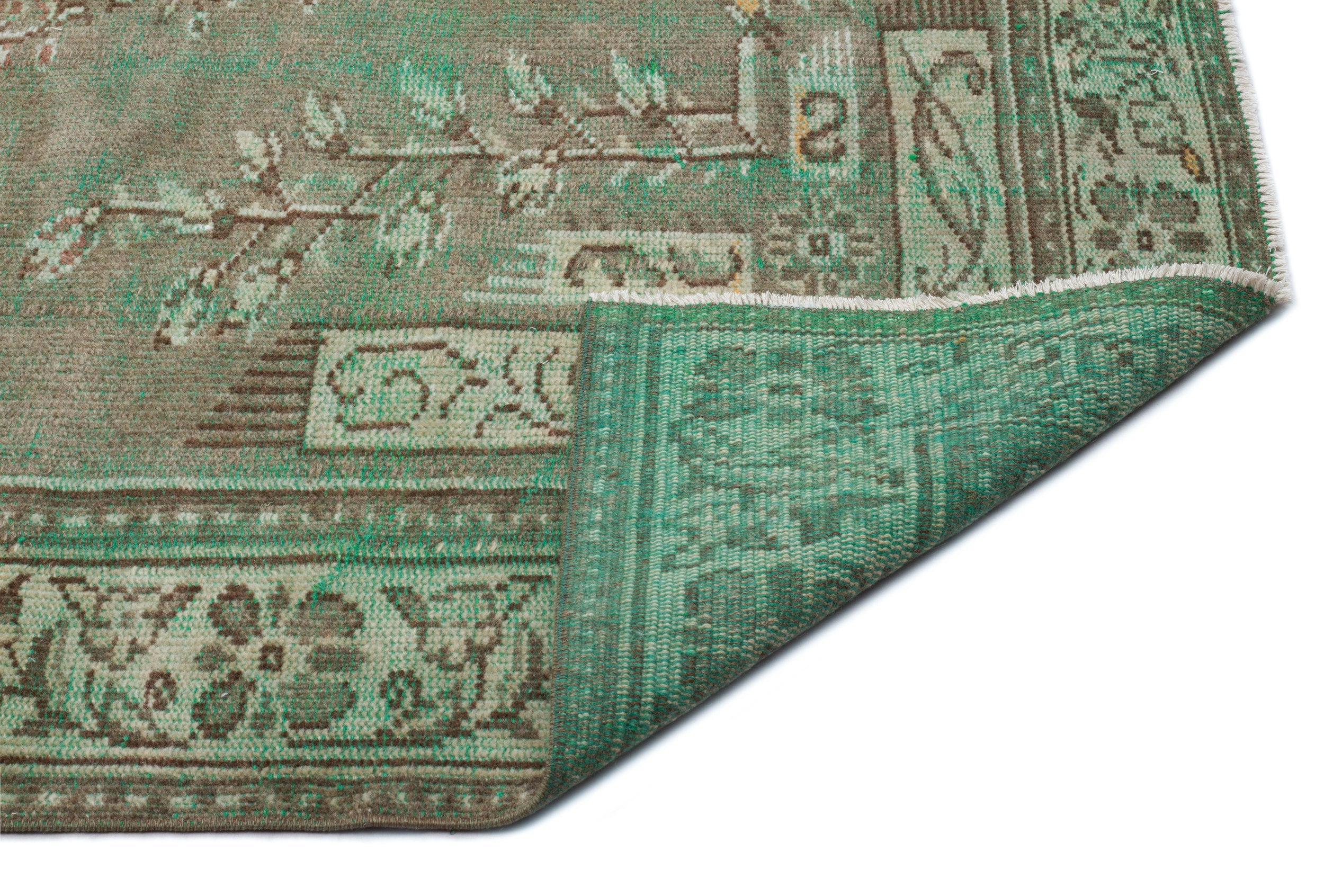Atina Green Vintage Wool Handmade Area Rug 5'10" x 9'4"