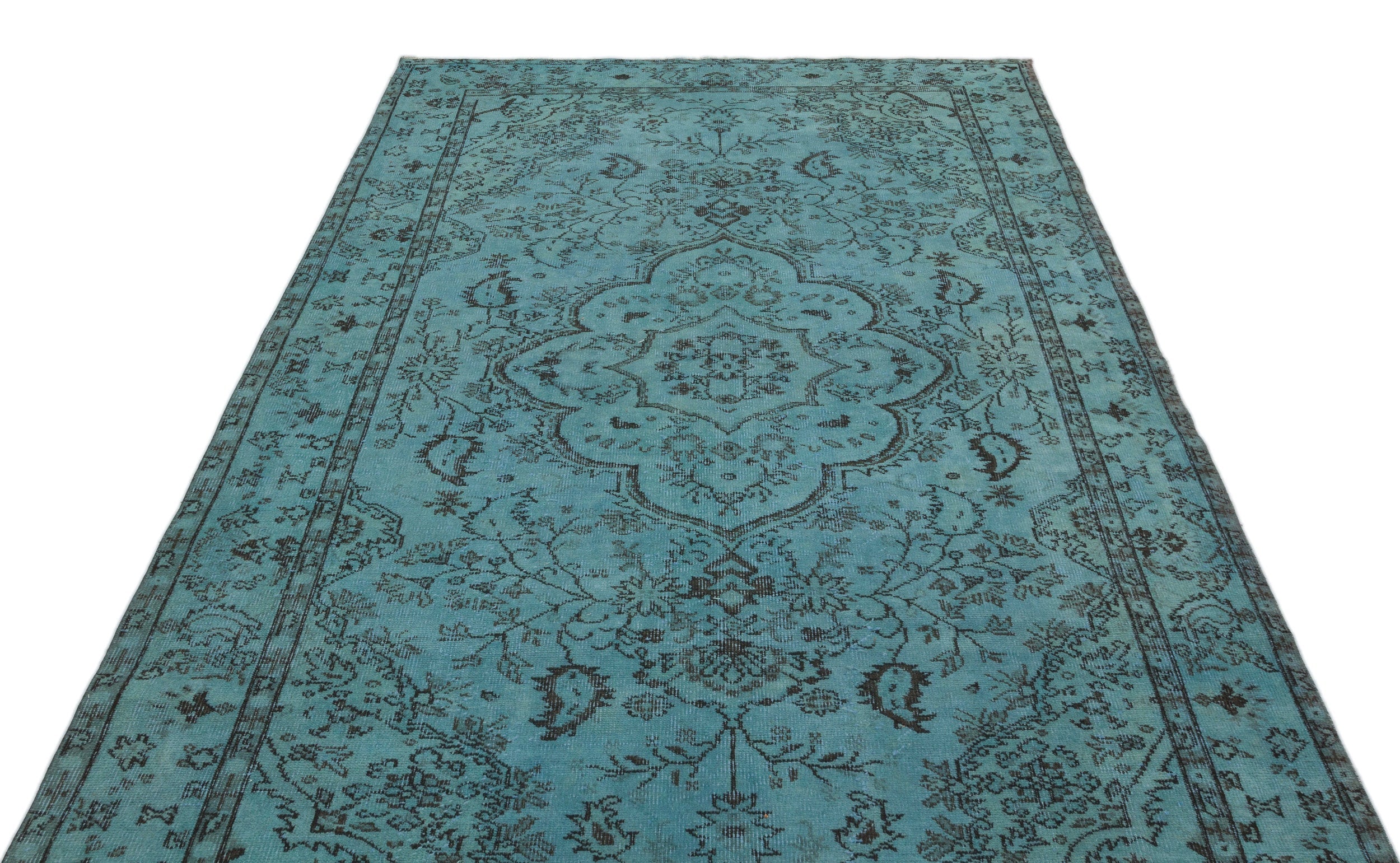 Atina Turquoise Vintage Wool Handmade Area Rug 5'5" x 9'5"