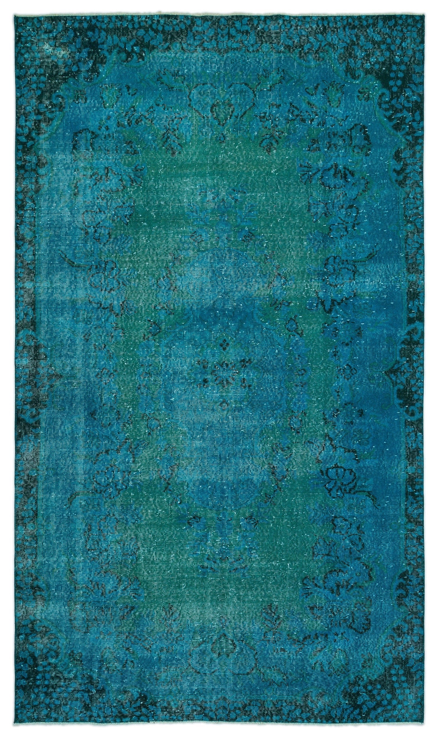 Atina Turquoise Vintage Wool Handmade Area Rug 5'9" x 9'8"