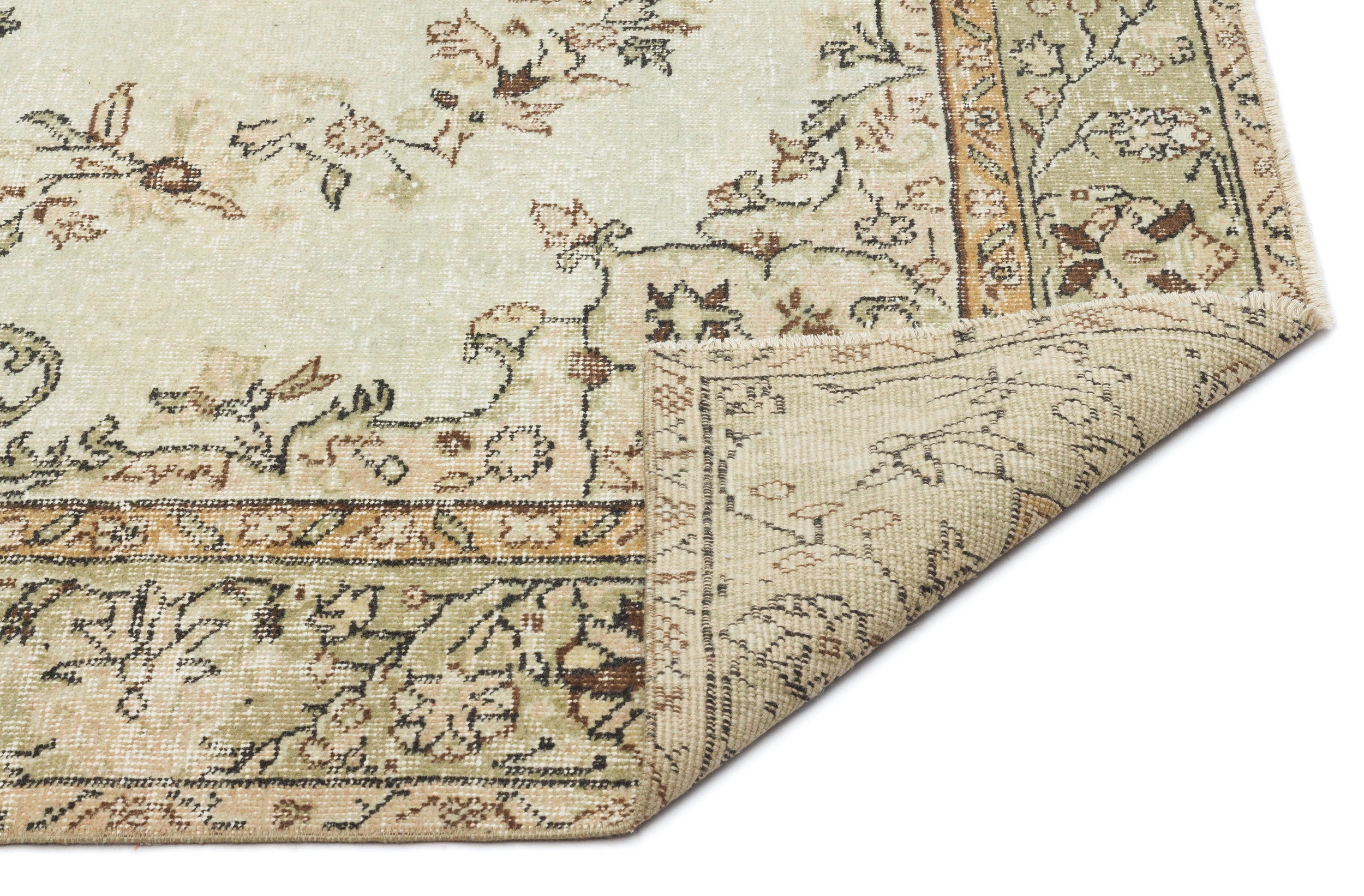 Atina Beige Vintage Wool Handmade Area Rug 6'3" x 9'3"
