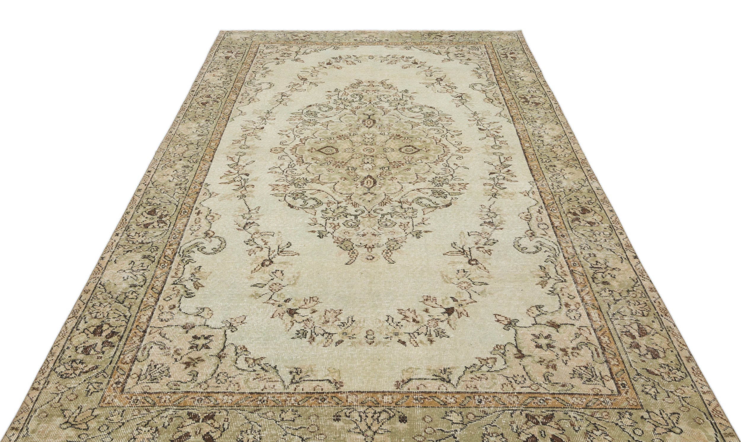 Atina Beige Vintage Wool Handmade Area Rug 6'3" x 9'3"
