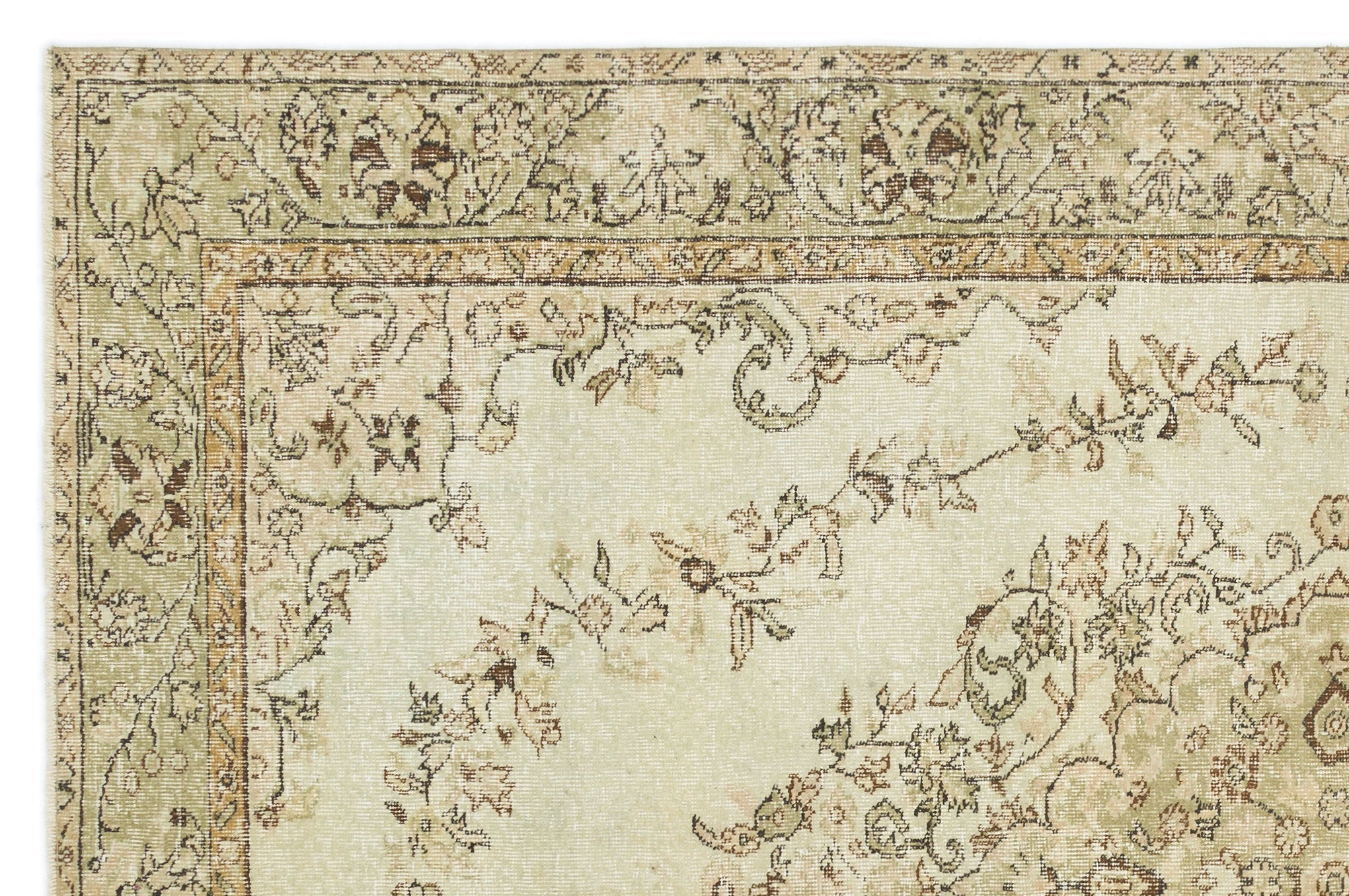 Atina Beige Vintage Wool Handmade Area Rug 6'3" x 9'3"
