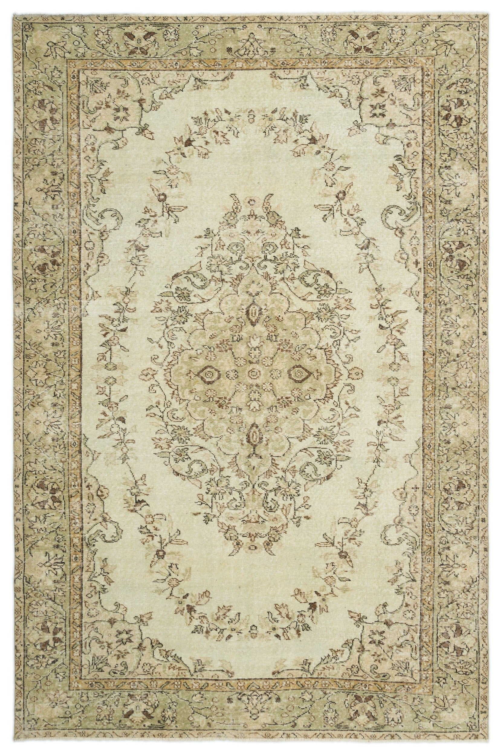 Atina Beige Vintage Wool Handmade Area Rug 6'3" x 9'3"