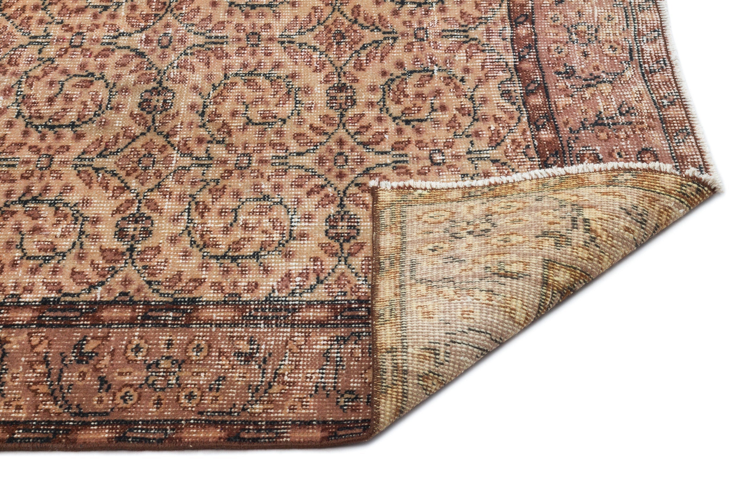 Atina Brown Vintage Wool Handmade Area Rug 4'9" x 8'5"