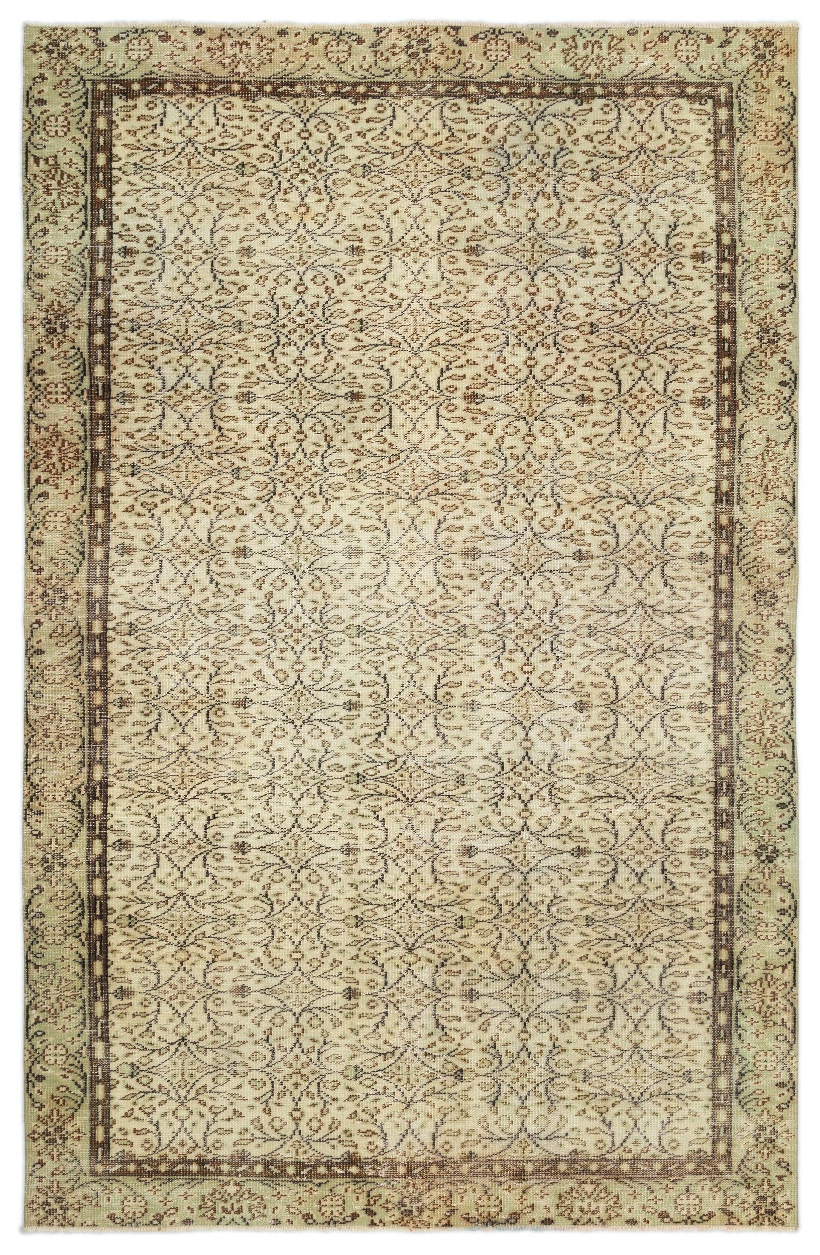 Atina Beige Vintage Wool Handmade Area Rug 5'1" x 11'4"